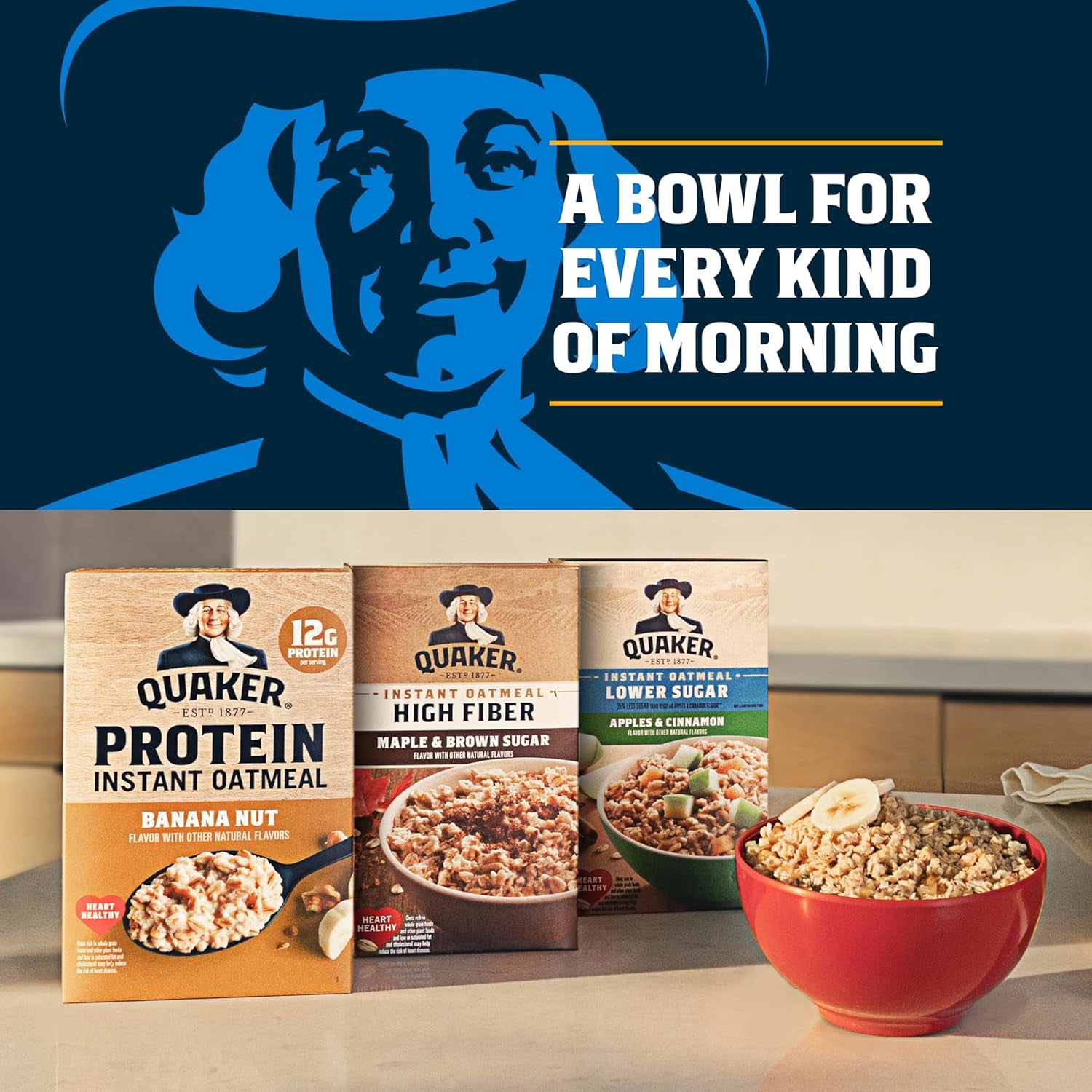 Quaker Instant Oatmeal Express Cups, 10G Protein 2 Flavor Variety Pack, (Pack of 12)