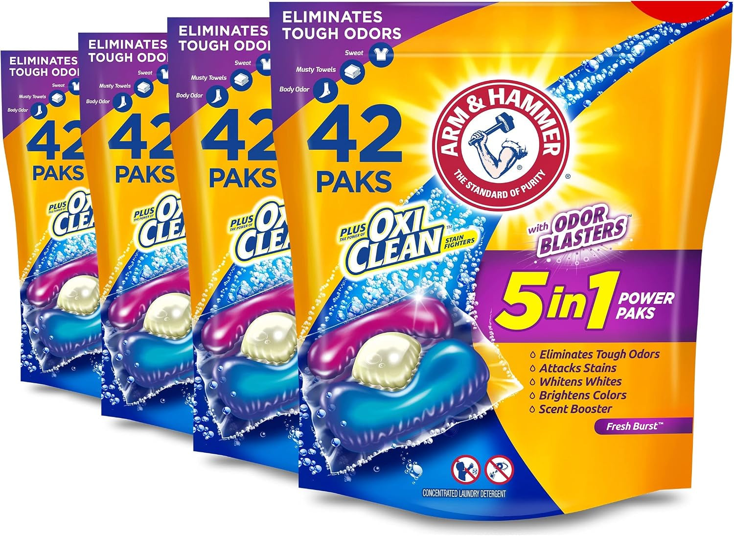 ARM & HAMMER Sensitive Skin Laundry Detergent with Hypoallergenic Fresh Scent, 5-IN-1 Power Paks, 42 Ct