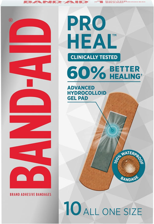 BAND-AID Brand Pro Heal Adhesive Waterproof Bandages, Hydrocolloid Gel Patch for First Aid, Clinically Tested for Better Healing of Minor Blisters and Wounds, One Size, 10 Count
