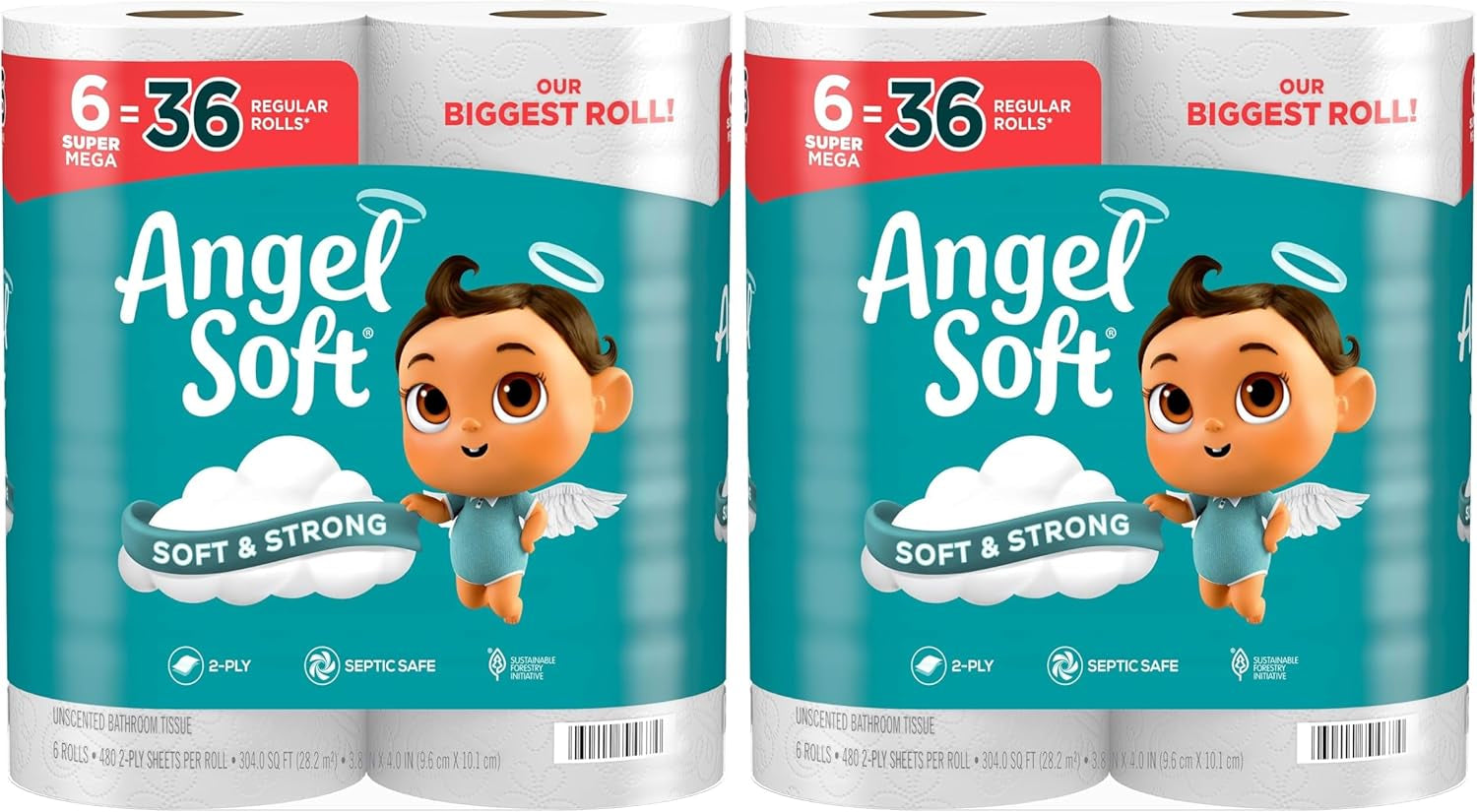 Angel Soft Toilet Paper, 12 Mega Rolls = 48 Regular Rolls, Soft and Strong Toilet Tissue