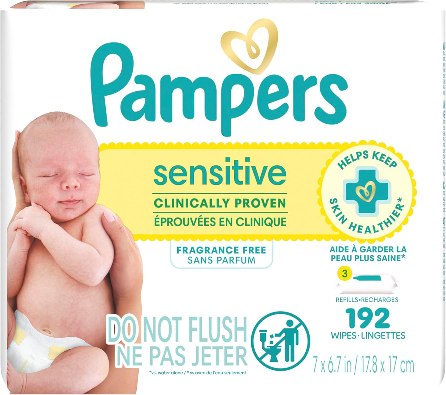 Pampers Sensitive Baby Wipes, Clinically Proven, Fragrance Free, Unscented, Water Based, Hypoallergenic, Multi-Use, Hand Wipes 1008 Wipes Total (18X Flip-Top Packs) [Packaging May Vary]