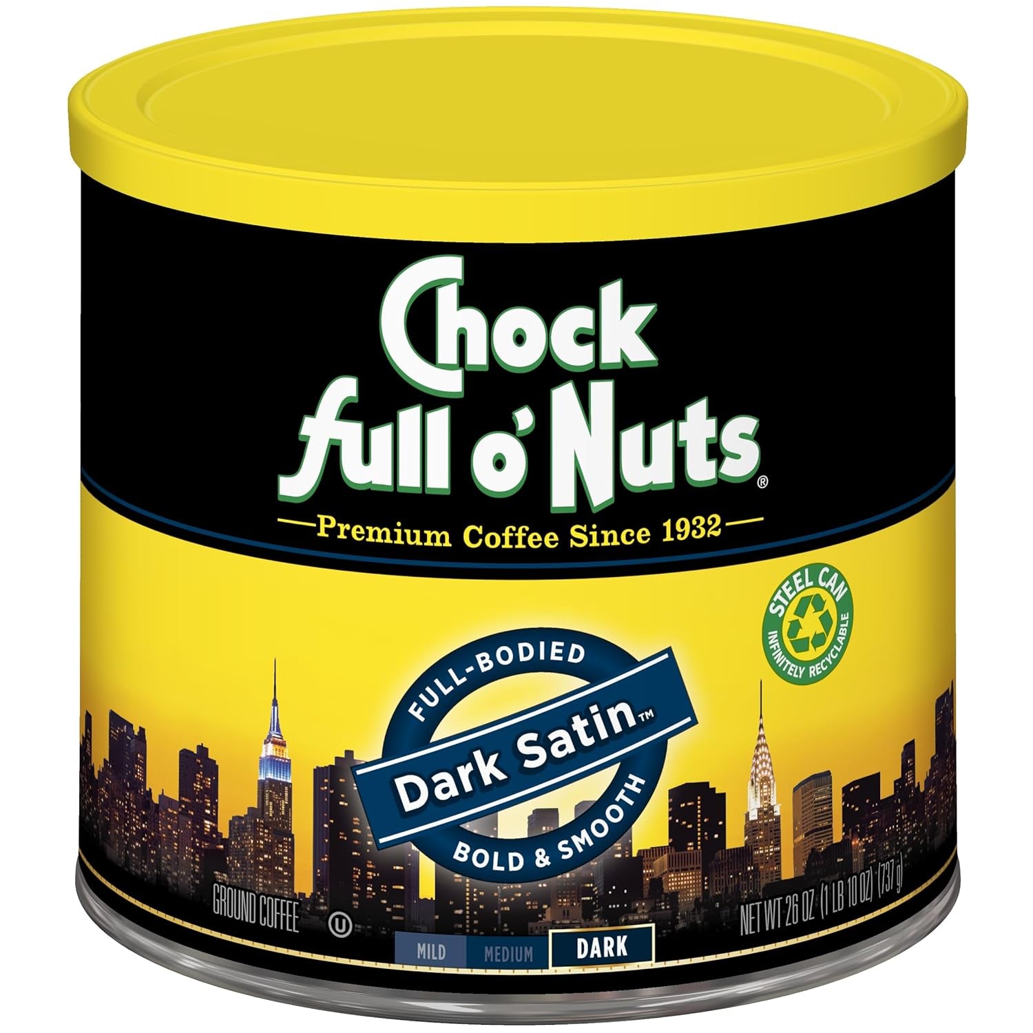 Chock Full O' Nuts Heavenly Original Ground Coffee – Premium Beans in Recyclable Steel Can – Rich Flavor & Aroma, Medium Roast – Perfect for Drip, Pour-Over, Percolator – 42.5 Oz Can