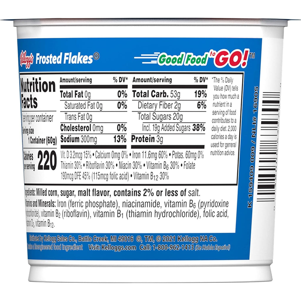 Kellogg'S Frosted Flakes Breakfast Cereal Cups, 8 Vitamins and Minerals, Kids Snacks, Original, 25.2Oz Case (12 Cups)