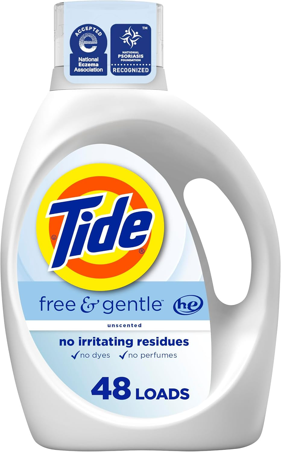 Tide Free & Gentle Liquid Laundry Detergent, 100 Loads, 132 Fl Oz, Tide Laundry Detergent, Clean Laundry Detergent