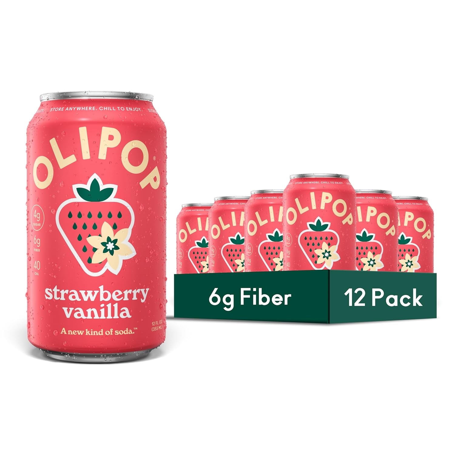 OLIPOP Prebiotic Soda Pop, Vintage Cola, Pantry Pack Packed with Prebiotics, Fiber, and Botanicals, Gluten Free, GMO Free, 12Oz (12-Cans) (Packaging May Vary)