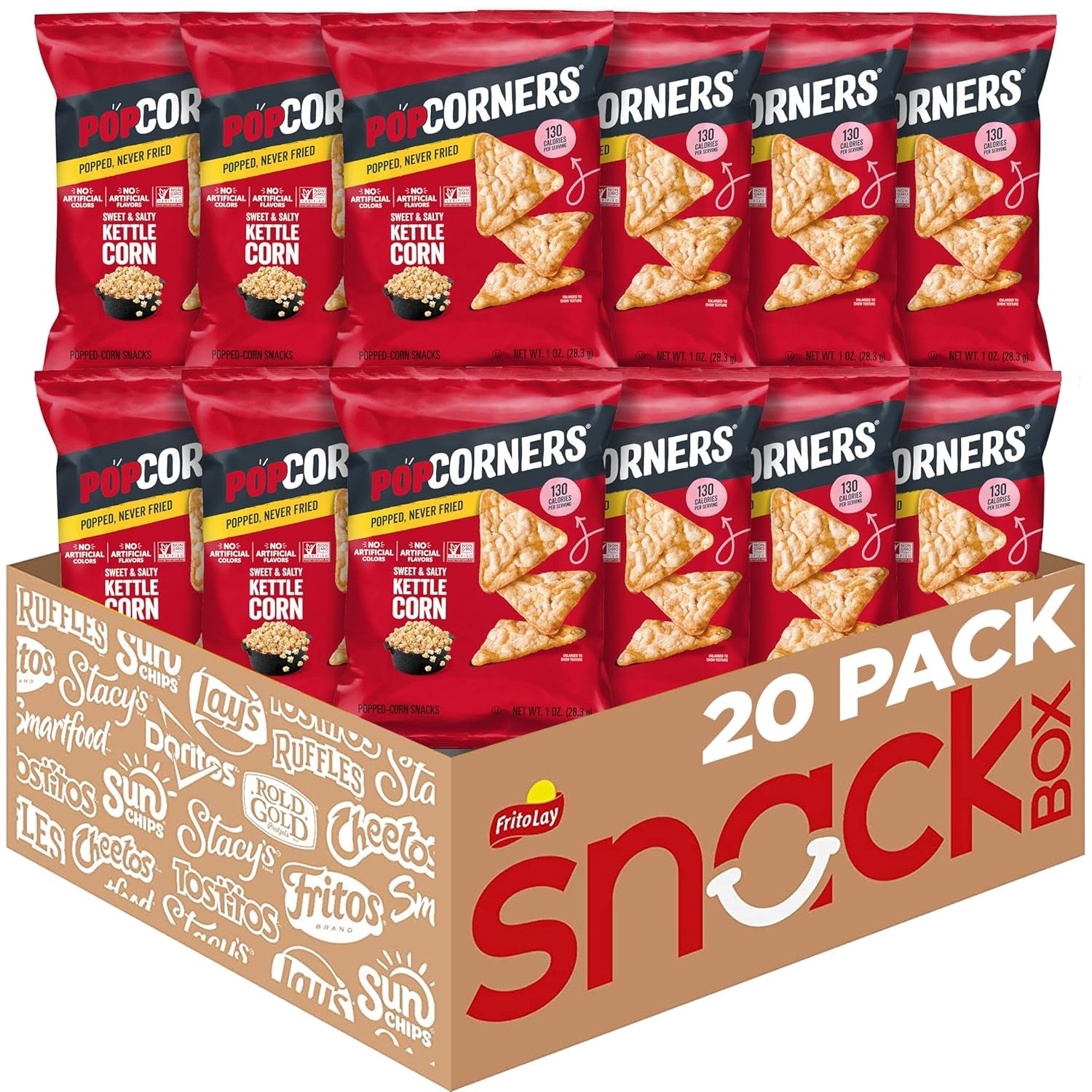 Popcorners Popped Corn Chips, 7 Flavor Variety Snack Pack, 1 Oz Bags, (20 Pack), Gluten Free, No Artificial Colors, No Artificial Flavors