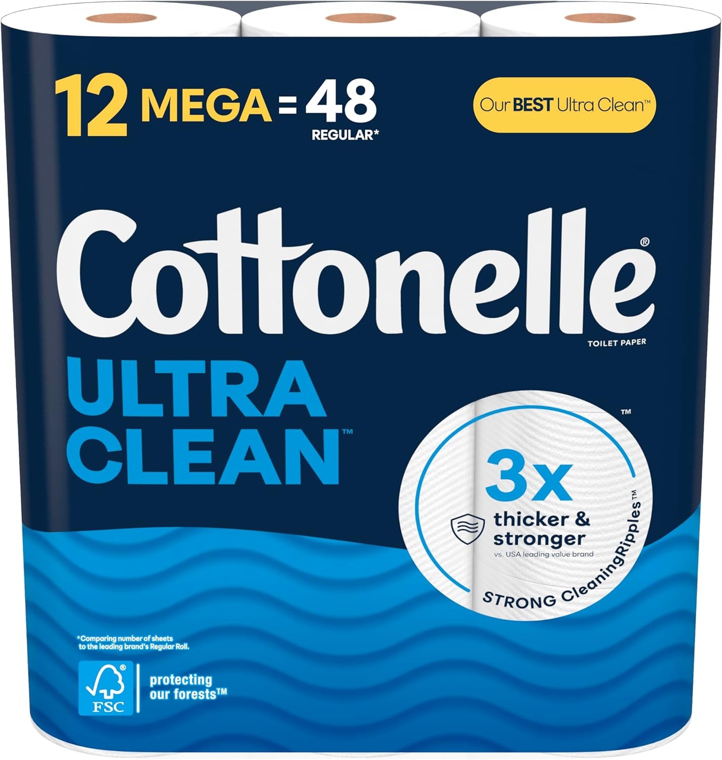 Cottonelle Ultra Clean Toilet Paper with Active Cleaningripples Texture, Strong Bath Tissue, 32 Family Mega Rolls = 176 Regular Rolls (8 Packs of 4)