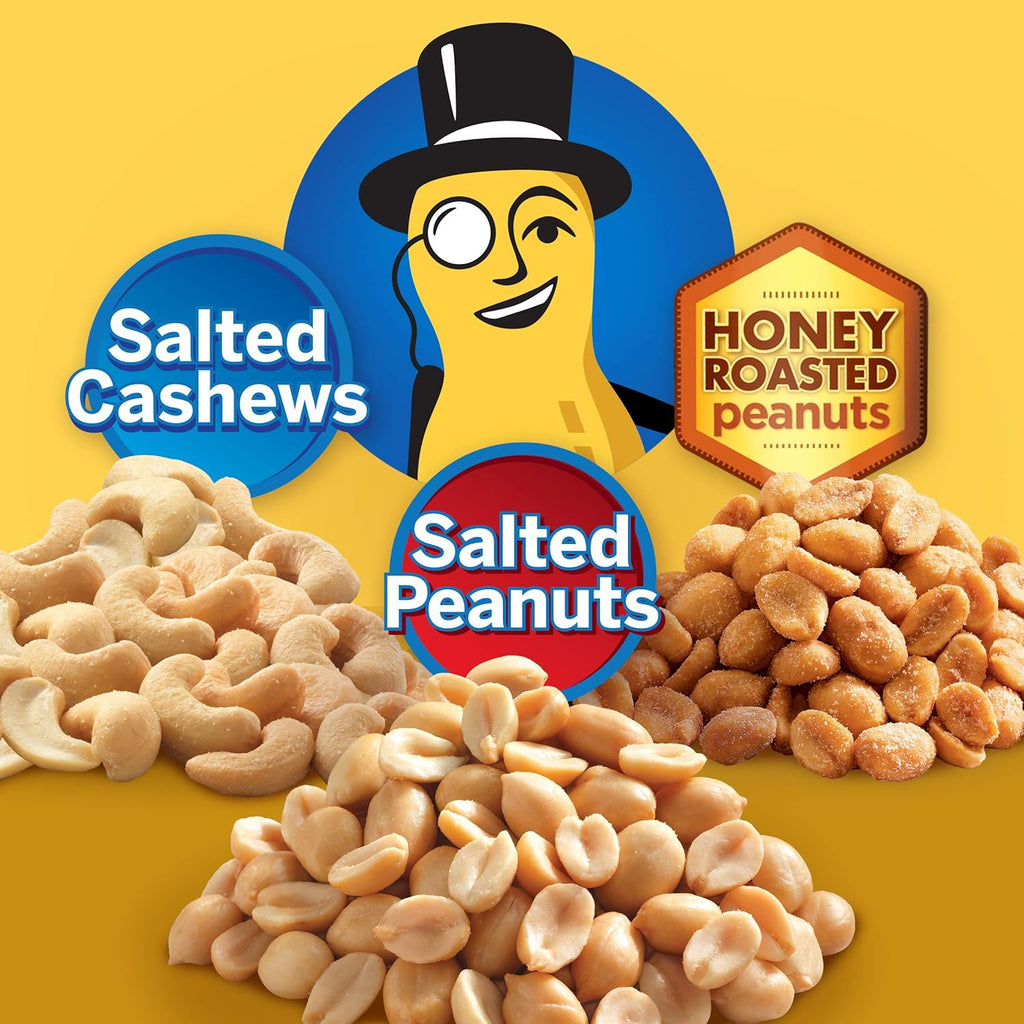 PLANTERS Variety Pack, Salted Cashews, Salted Peanuts & Honey Roasted Peanuts, On-The-Go Nut Snacks, Individually Packed Snacks, 8 -13G (12% - 13% DV) Plant-Based Protein (36 Count)