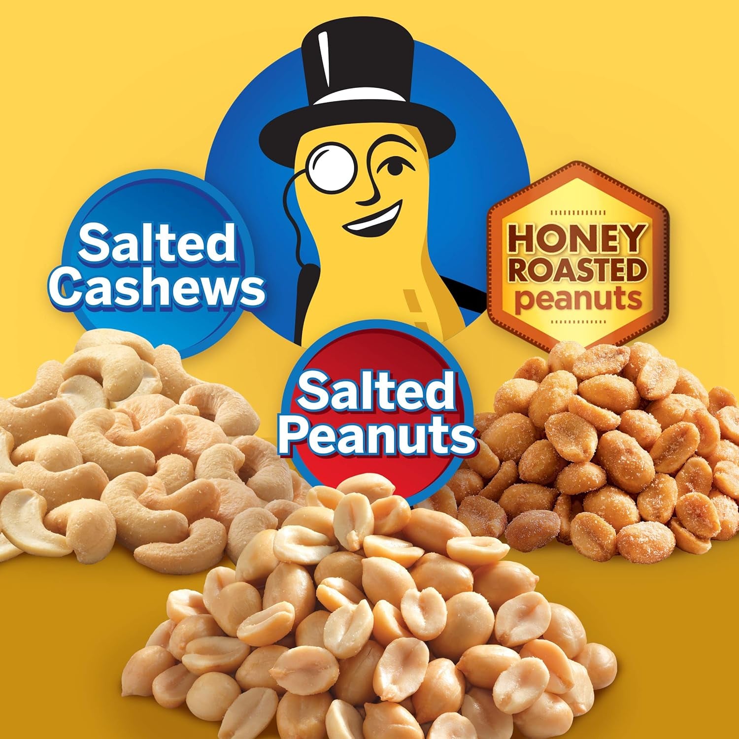 PLANTERS Variety Pack, Salted Cashews, Salted Peanuts & Honey Roasted Peanuts, On-The-Go Nut Snacks, Individually Packed Snacks, 8 -13G (12% - 13% DV) Plant-Based Protein (36 Count)