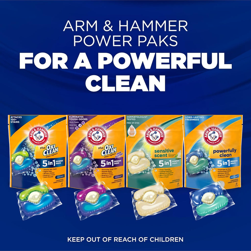 ARM & HAMMER Sensitive Skin Laundry Detergent with Hypoallergenic Fresh Scent, 5-IN-1 Power Paks, 42 Ct