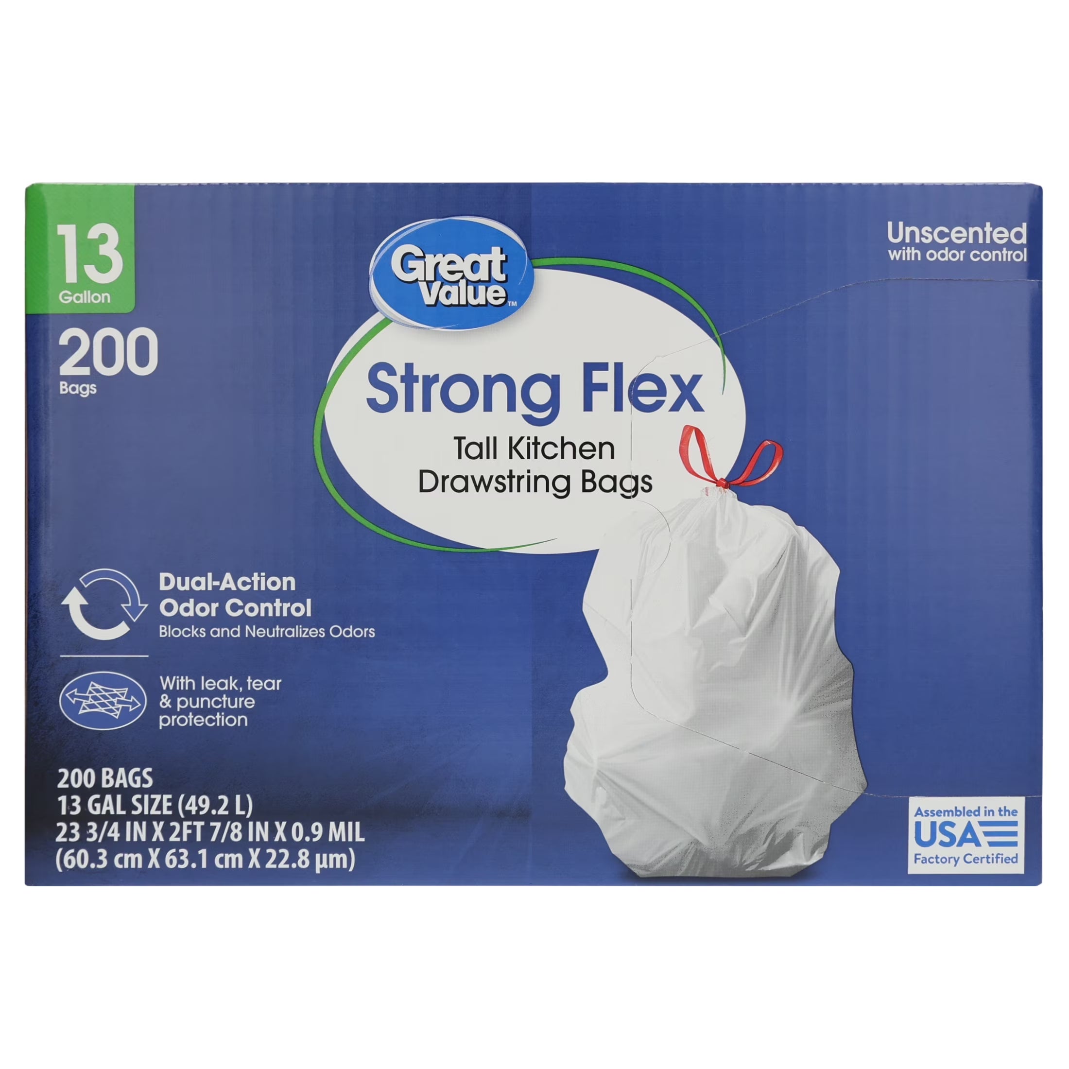 13-Gallon Strong Flex Tall Kitchen Drawstring Trash Bags, 200 Count