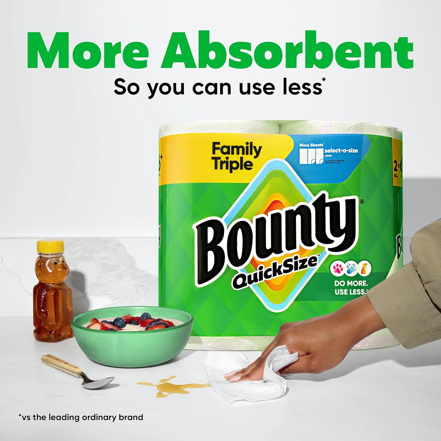Quick-Size Paper Towels, White, 8 Family Triple Rolls = 27 Regular Rolls