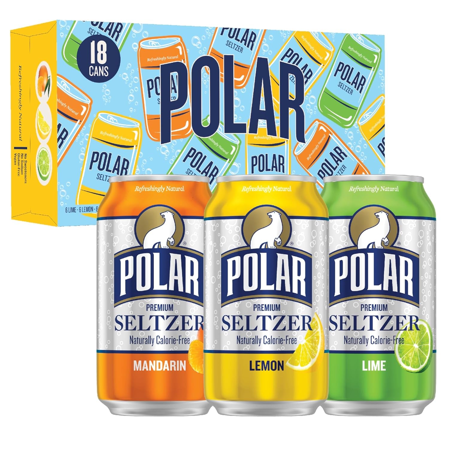 Polar Seltzer Water Sampler Variety Pack, 12 Fl Oz Cans, 18 Pack