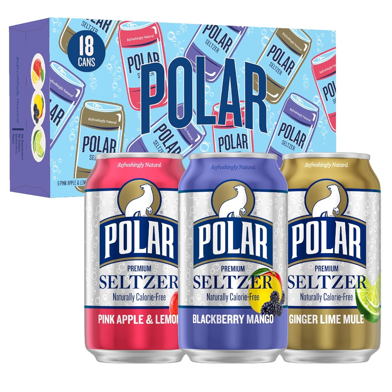 Polar Seltzer Water Sampler Variety Pack, 12 Fl Oz Cans, 18 Pack
