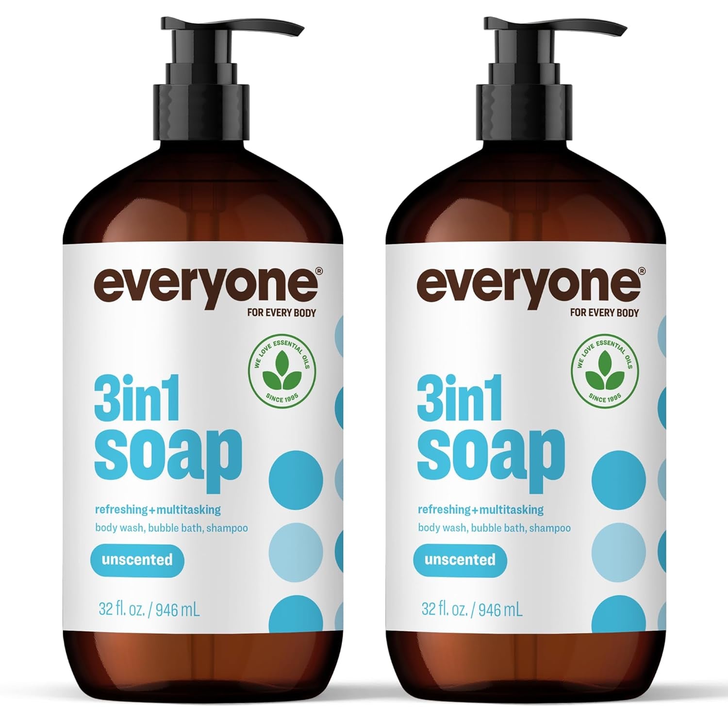 Everyone 3-In-1 Soap, Body Wash, Bubble Bath, Shampoo, 32 Ounce (Pack of 2), Vanilla and Lavender, Made with Essential Oils for Men and Women