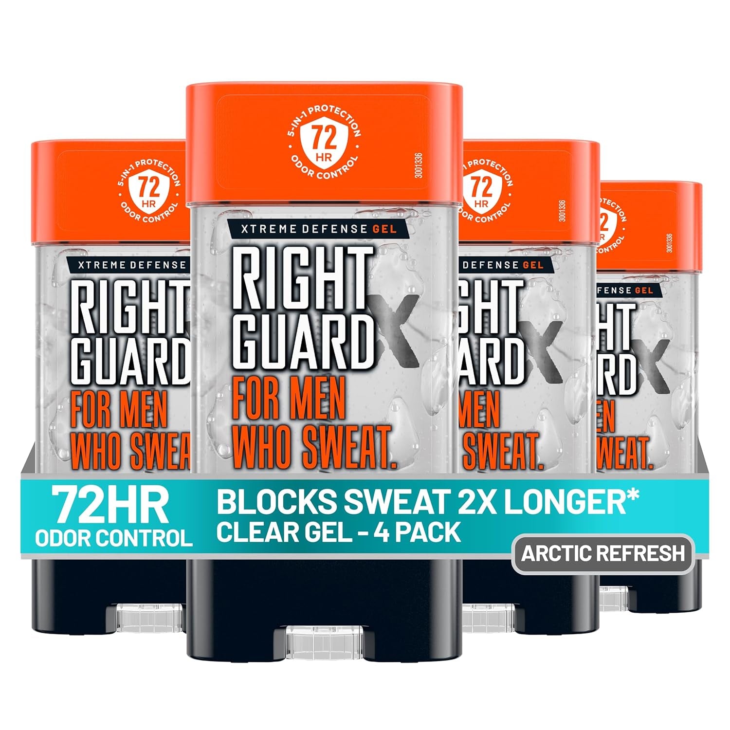 Right Guard Xtreme Defense Antiperspirant Deodorant Gel, Fresh Blast Scent - 5-In-1 Deodorant Men Can Trust, 72-Hour Odor Control, Invisible Gel for Men, 4 Oz (4 Pack)
