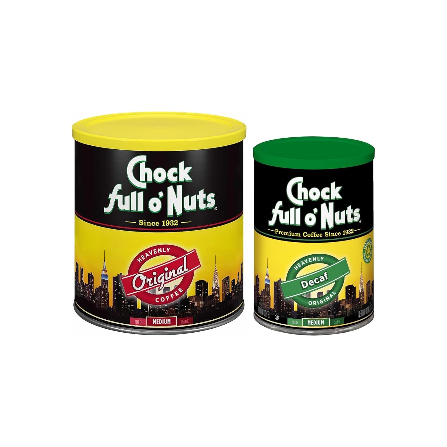 Chock Full O' Nuts Heavenly Original Ground Coffee – Premium Beans in Recyclable Steel Can – Rich Flavor & Aroma, Medium Roast – Perfect for Drip, Pour-Over, Percolator – 42.5 Oz Can