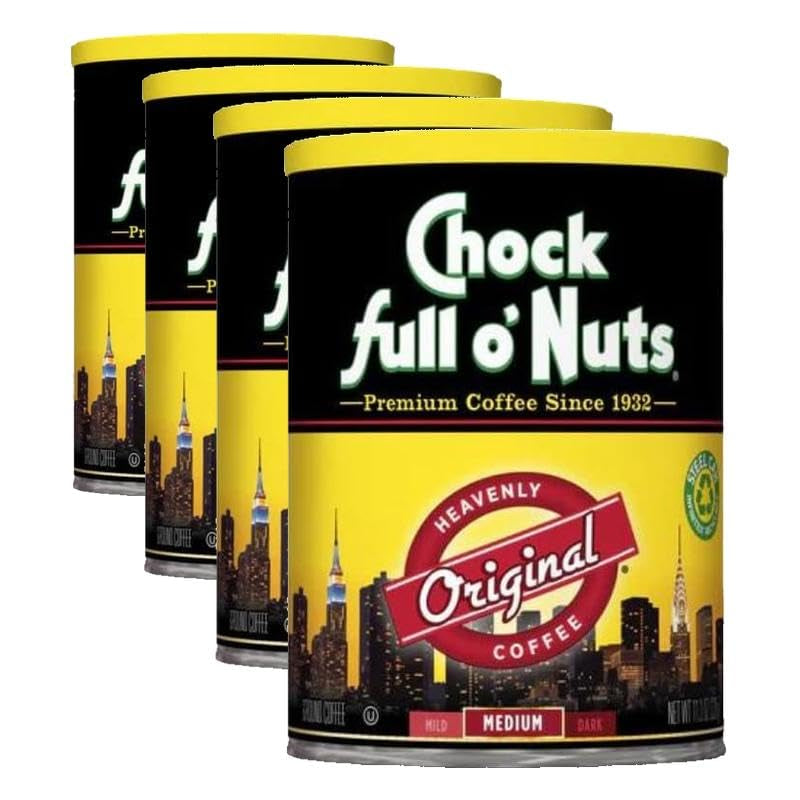 Chock Full O' Nuts Heavenly Original Ground Coffee – Premium Beans in Recyclable Steel Can – Rich Flavor & Aroma, Medium Roast – Perfect for Drip, Pour-Over, Percolator – 42.5 Oz Can