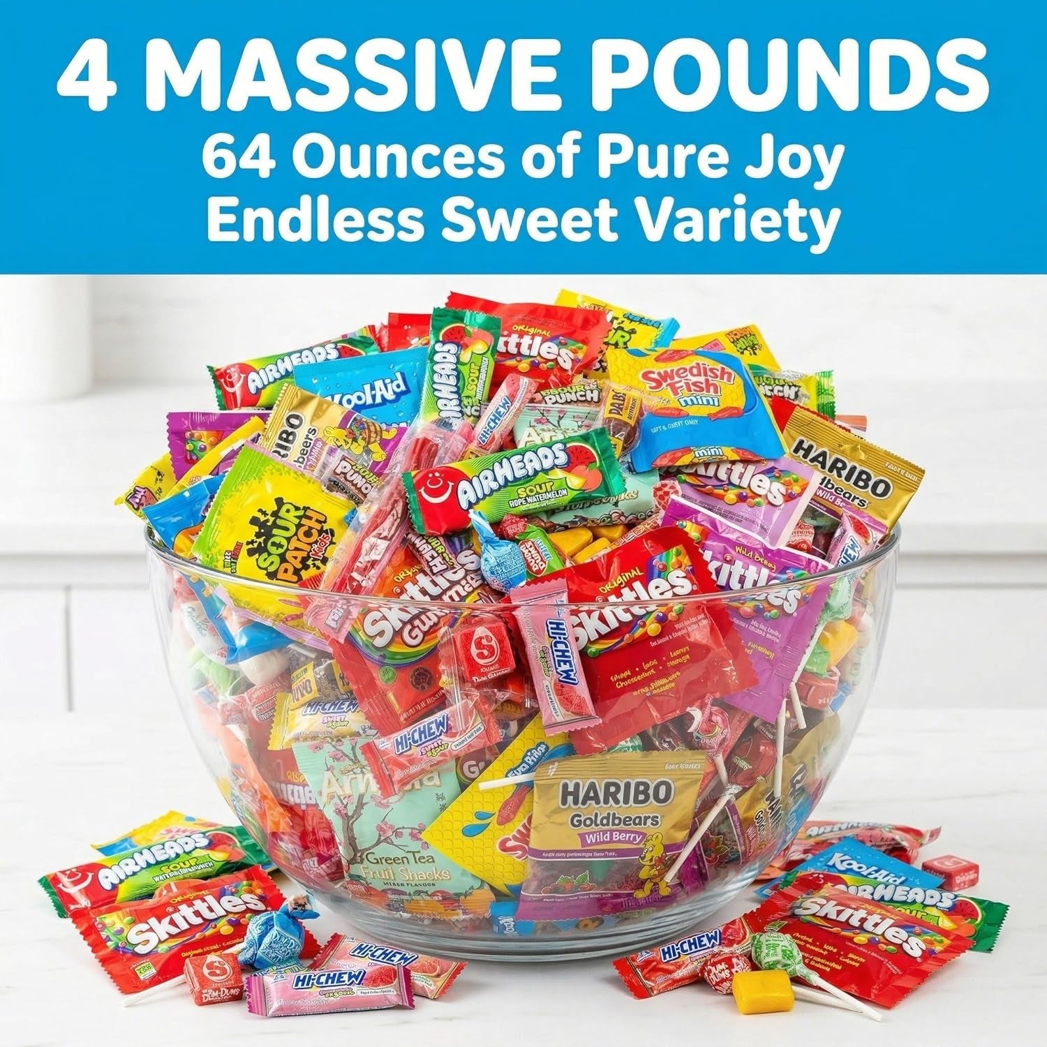 Candy Variety Pack - Assorted Candy Party Mix - 4 LB Bag - Sweets Assortment - Bulk Individually Wrapped - Pinata Candies - Mixed Candies - Queen Jax - Deluxe Mix - July 4Th
