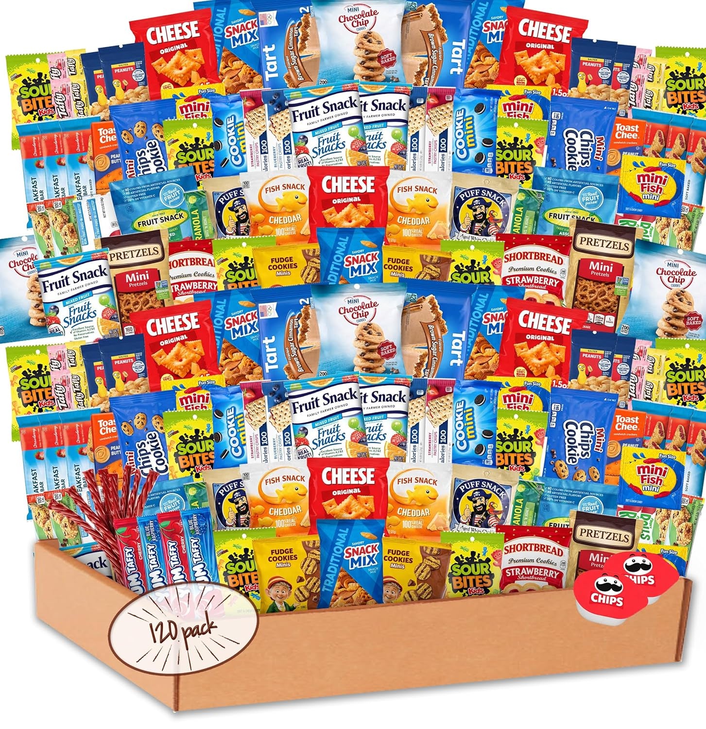 Snack Box Variety Pack (120 Count) - Bulk Snacks Variety Pack for Adults, Kids & Teens - Snacks Candy Gift Box with Chips, Cookies & Bars - Care Packages for College Students, Office Treat & Birthday