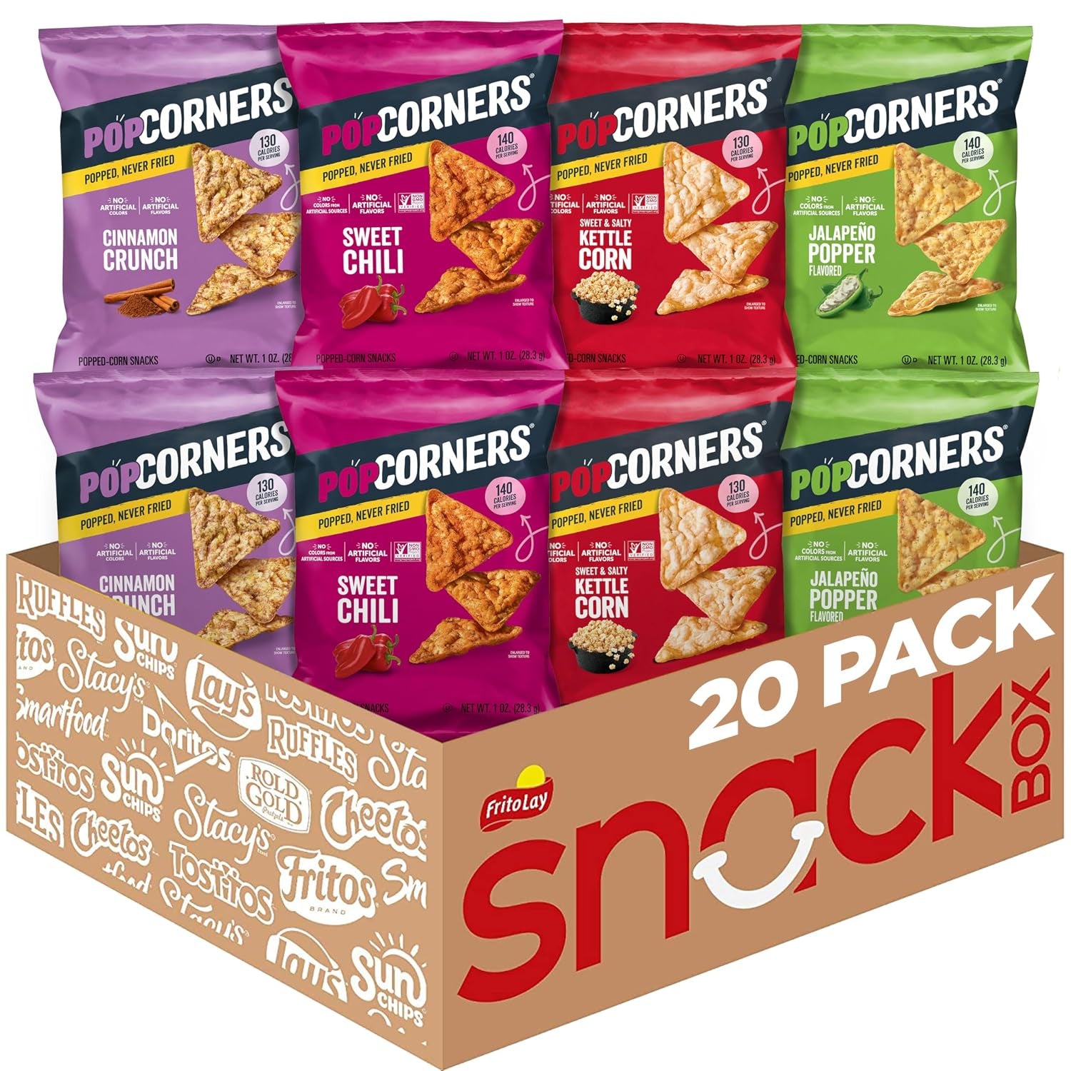 Popcorners Popped Corn Chips, 7 Flavor Variety Snack Pack, 1 Oz Bags, (20 Pack), Gluten Free, No Artificial Colors, No Artificial Flavors
