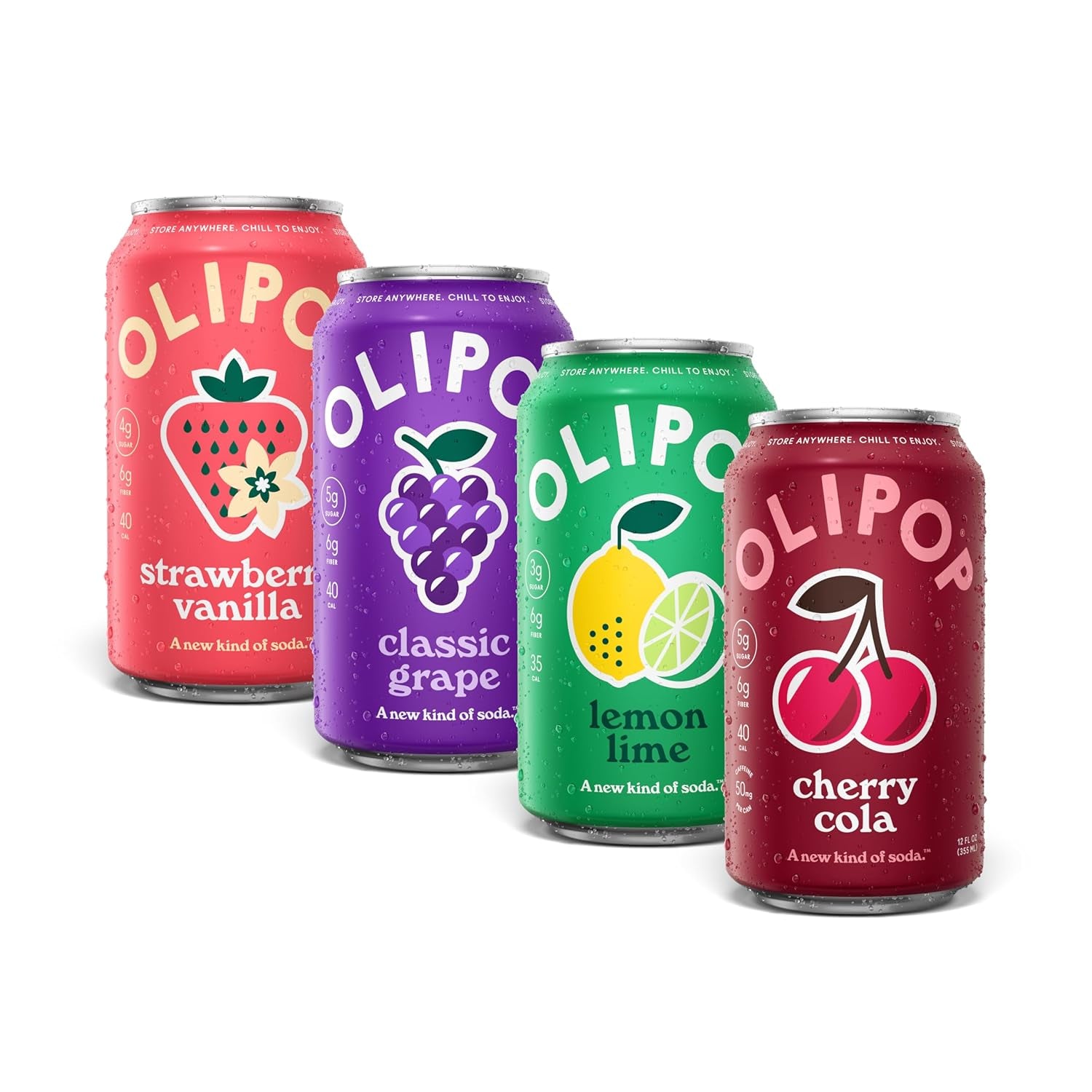 OLIPOP Prebiotic Soda Pop, Vintage Cola, Pantry Pack Packed with Prebiotics, Fiber, and Botanicals, Gluten Free, GMO Free, 12Oz (12-Cans) (Packaging May Vary)