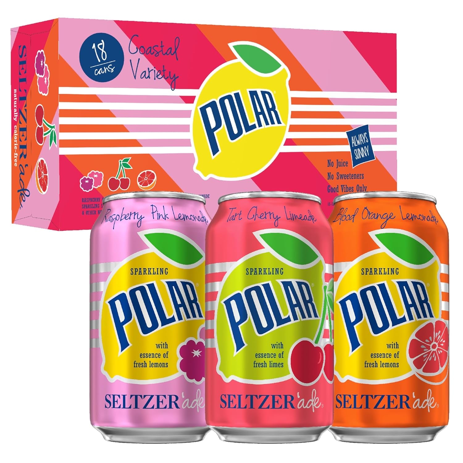 Polar Seltzer Water Sampler Variety Pack, 12 Fl Oz Cans, 18 Pack