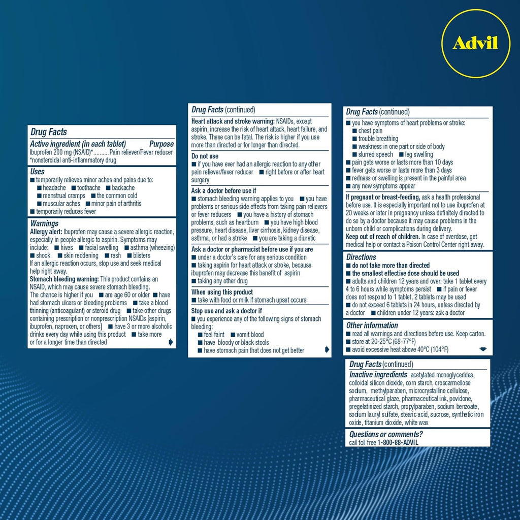 Advil Pain Reliever and Fever Reducer, Ibuprofen 200Mg for Pain Relief - 300 Count, Advil PM Pain Reliever and Nighttime Sleep Aid, Ibuprofen for Pain Relief and Diphenhydramine Citrate - 2 Count
