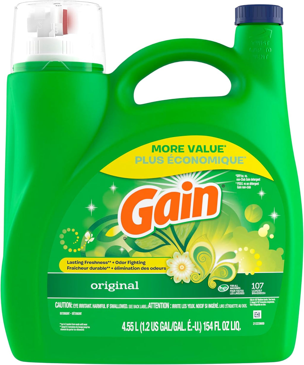 Gain Liquid Laundry Detergent, Freshness, Odor Defense, High Efficiency Washing Machine Liquid Laundry Soap, Original Scent, 132 Fl Oz, 100 Loads (Packaging May Vary)