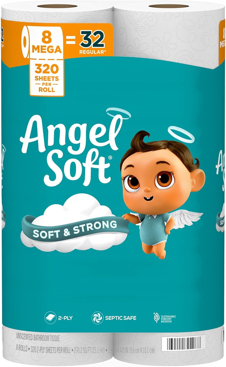 Angel Soft Toilet Paper, 12 Mega Rolls = 48 Regular Rolls, Soft and Strong Toilet Tissue