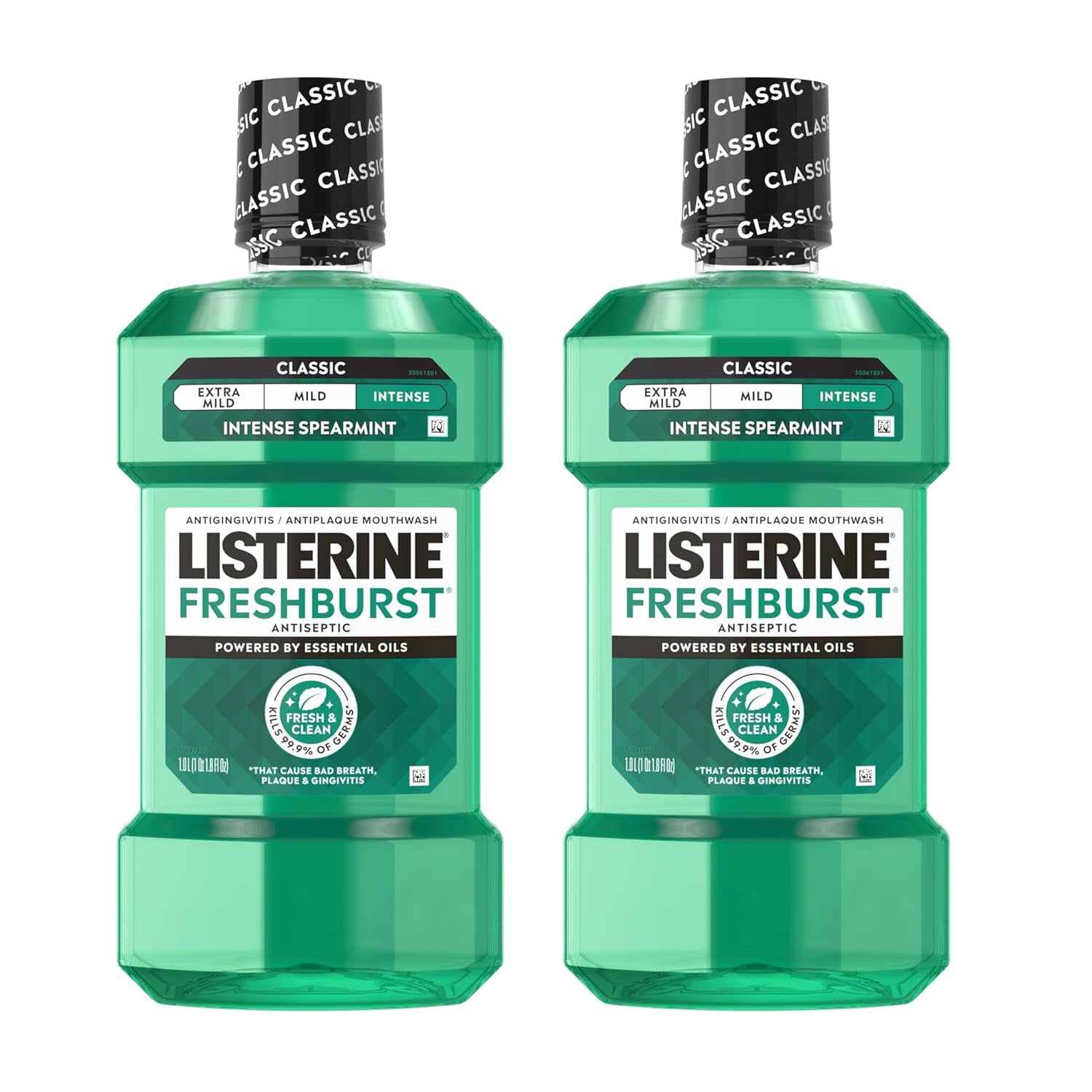 Listerine Freshburst Intense Antiseptic Mouthwash for Bad Breath, Kills 99.9% of Germs That Cause Bad Breath & Fight Plaque & Gingivitis, ADA Accepted Mouthwash, Convenience Pack, 2 X 1 L