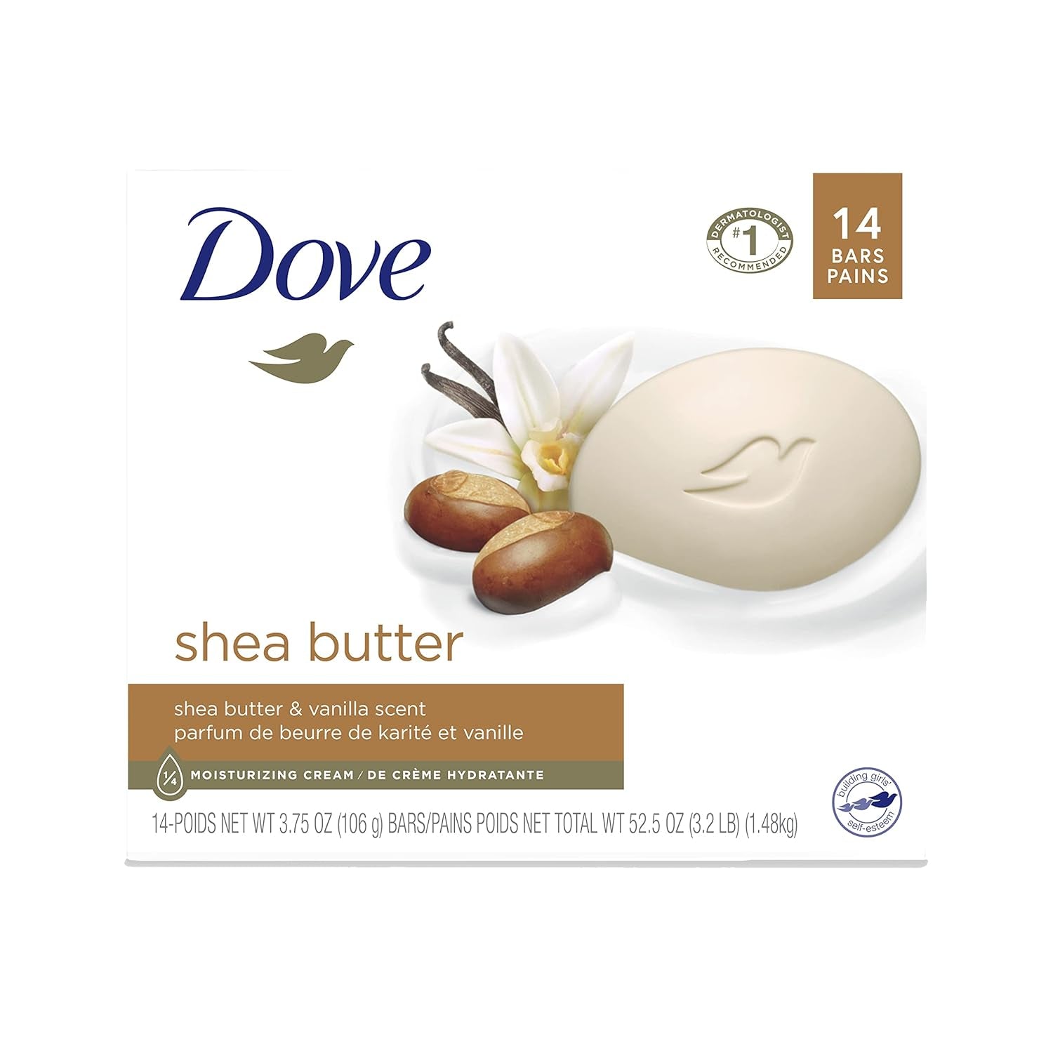 Dove Beauty Bar Soap Shea Butter, 8 Bars for Nourished, Radiant Skin, Enriches Skin 3.75 Oz