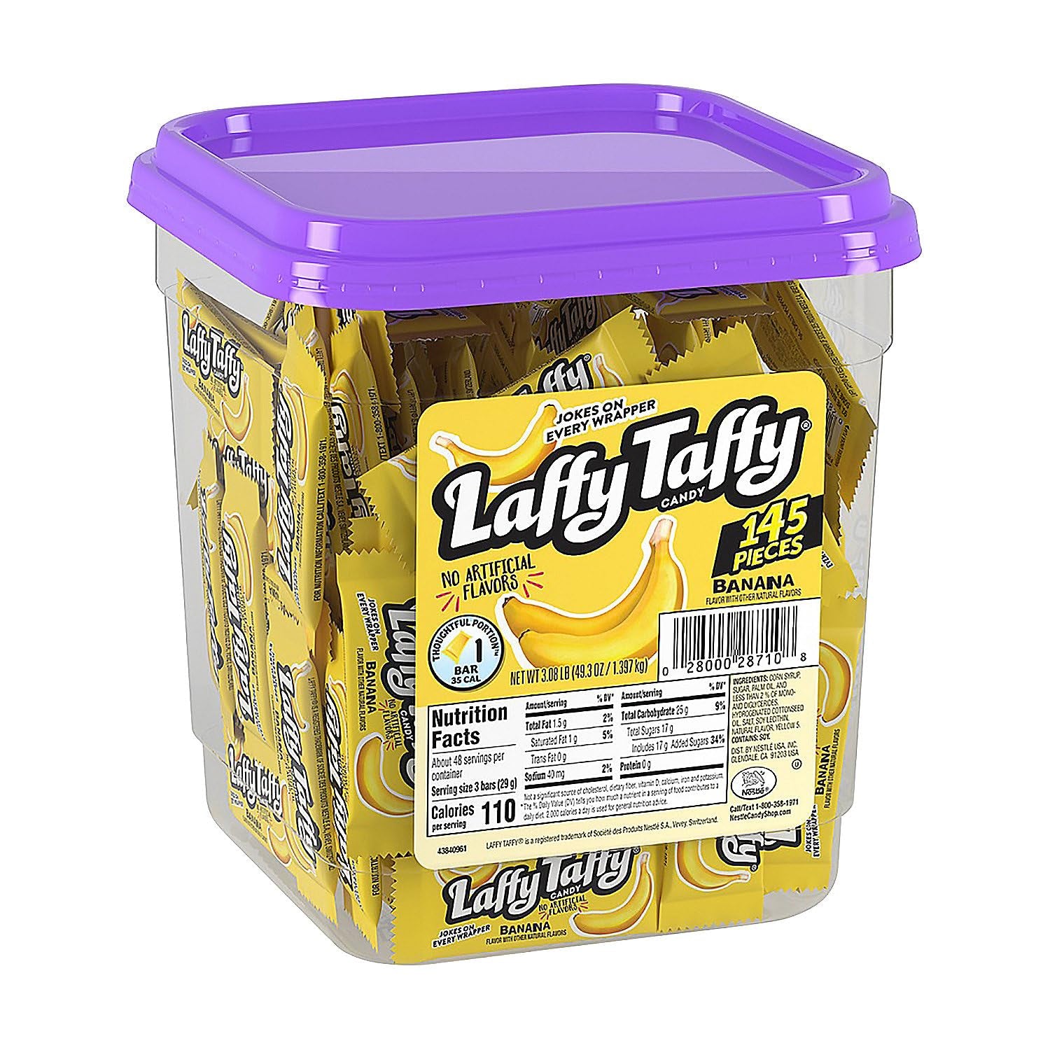 Laffy Taffy Candy, Assorted Fruit Flavored Taffy Candy, Sour Apple, Cherry, Strawberry & Banana Flavors (145 Pieces), 49.3 Ounce