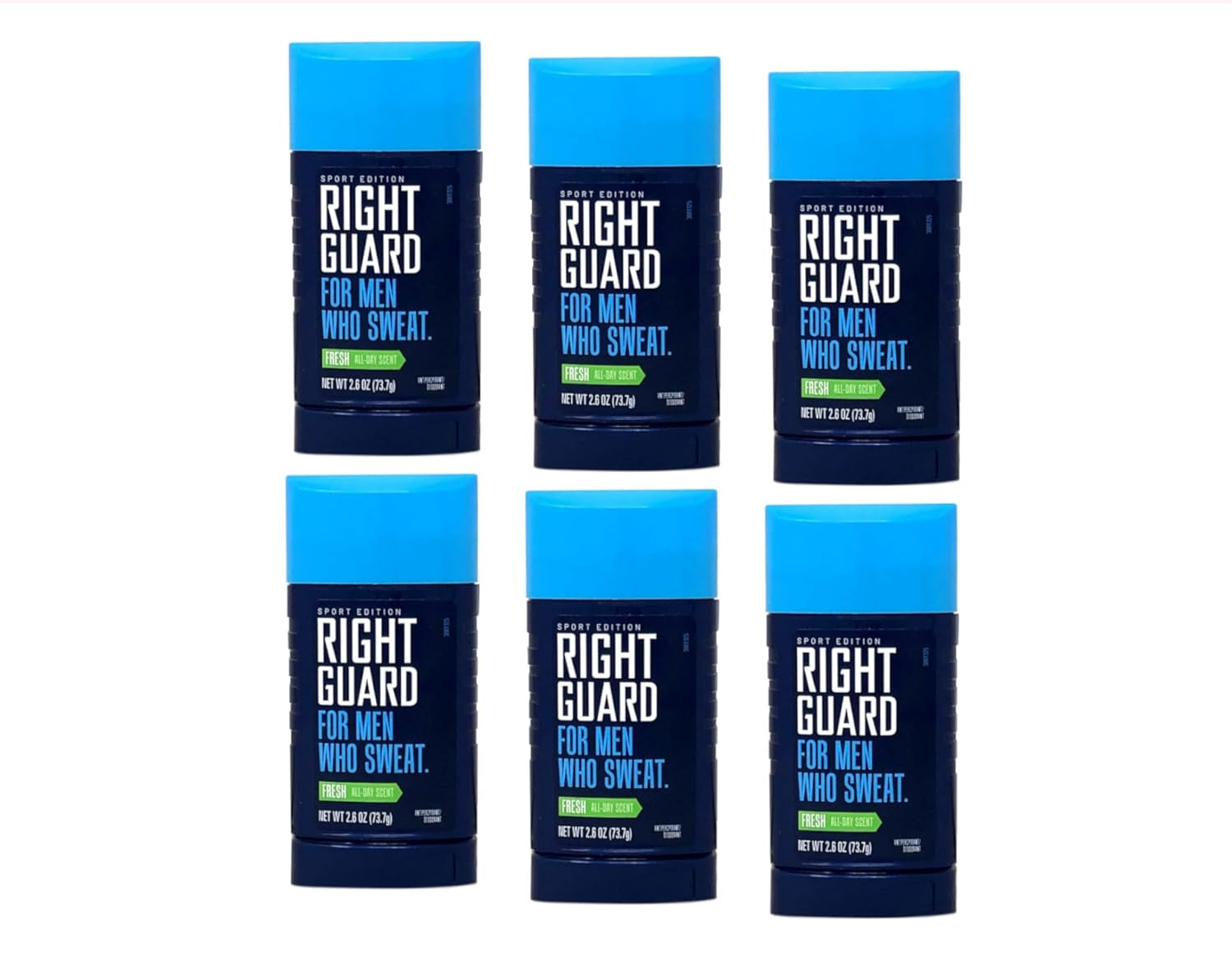 Right Guard Sport Fresh Scent Antiperspirant & Deodorant Invisible Solid - 4-In-1 Deodorant for Men, Blocks Sweat, 48-Hour Odor Protection, Quick-Drying, & Long-Lasting, 2.6 Oz (6 Pack)