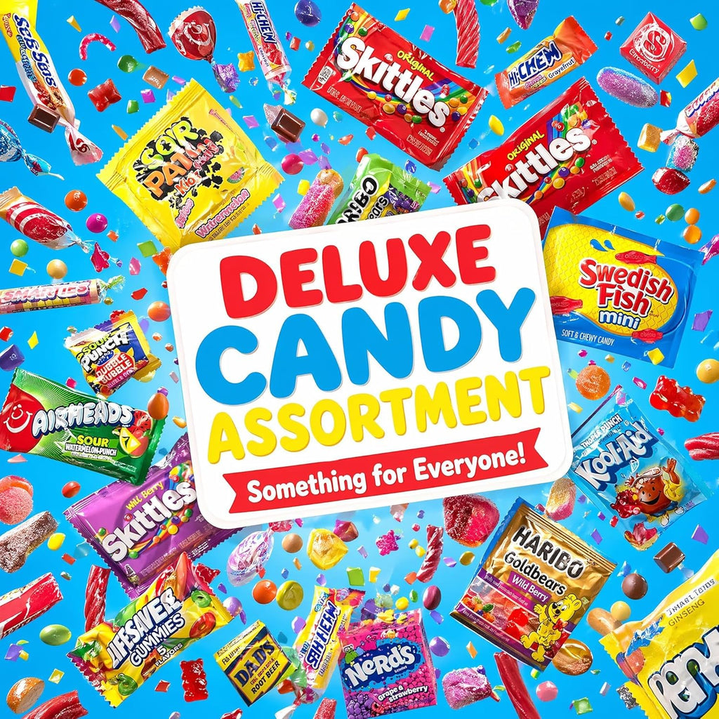 Candy Variety Pack - Assorted Candy Party Mix - 4 LB Bag - Sweets Assortment - Bulk Individually Wrapped - Pinata Candies - Mixed Candies - Queen Jax - Deluxe Mix - July 4Th