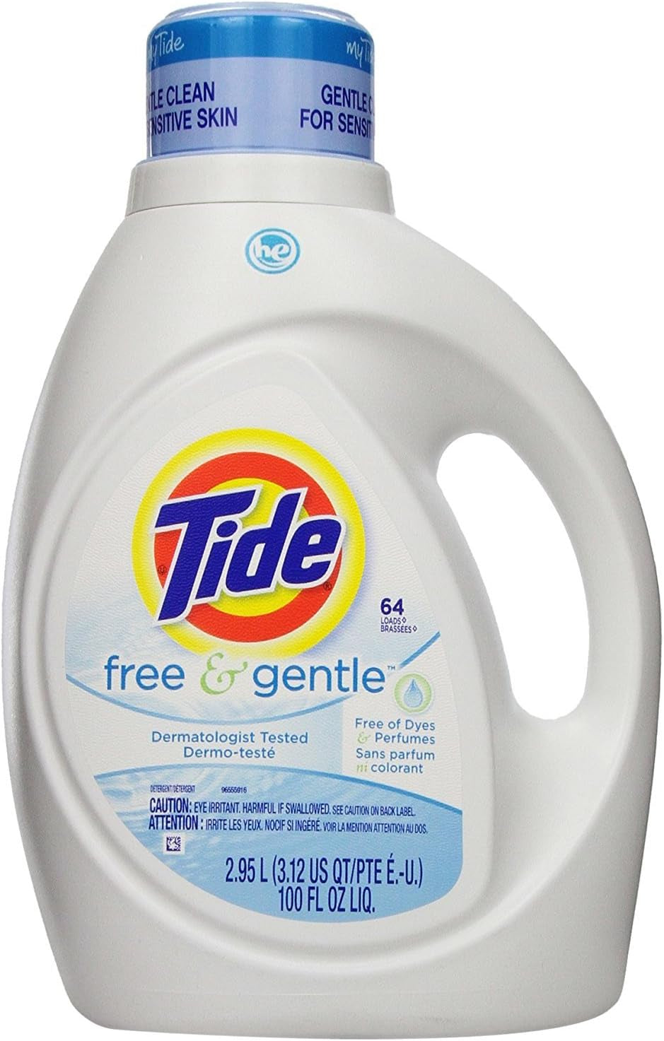 Tide Free & Gentle Liquid Laundry Detergent, 100 Loads, 132 Fl Oz, Tide Laundry Detergent, Clean Laundry Detergent