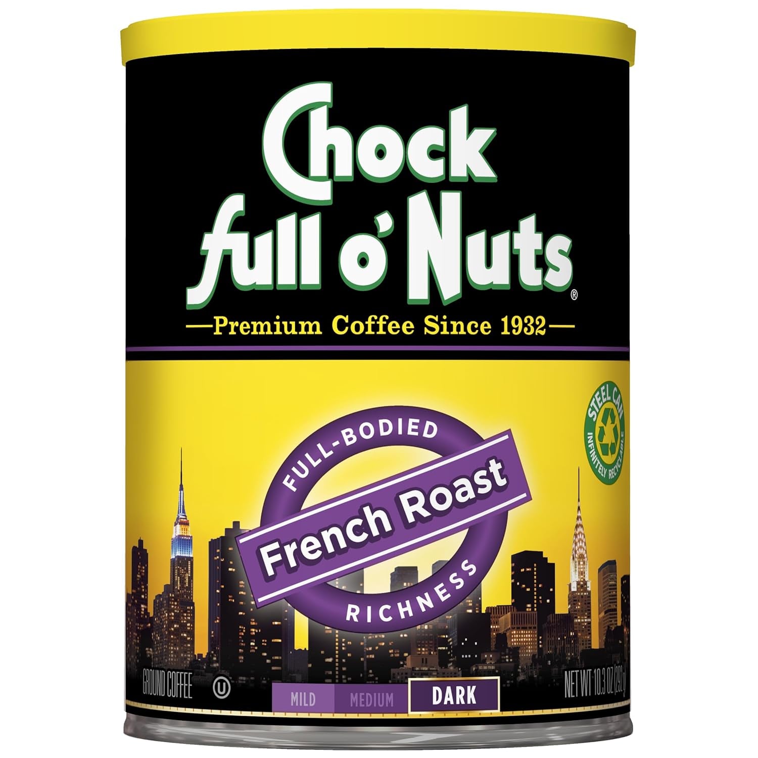 Chock Full O' Nuts Heavenly Original Ground Coffee – Premium Beans in Recyclable Steel Can – Rich Flavor & Aroma, Medium Roast – Perfect for Drip, Pour-Over, Percolator – 42.5 Oz Can