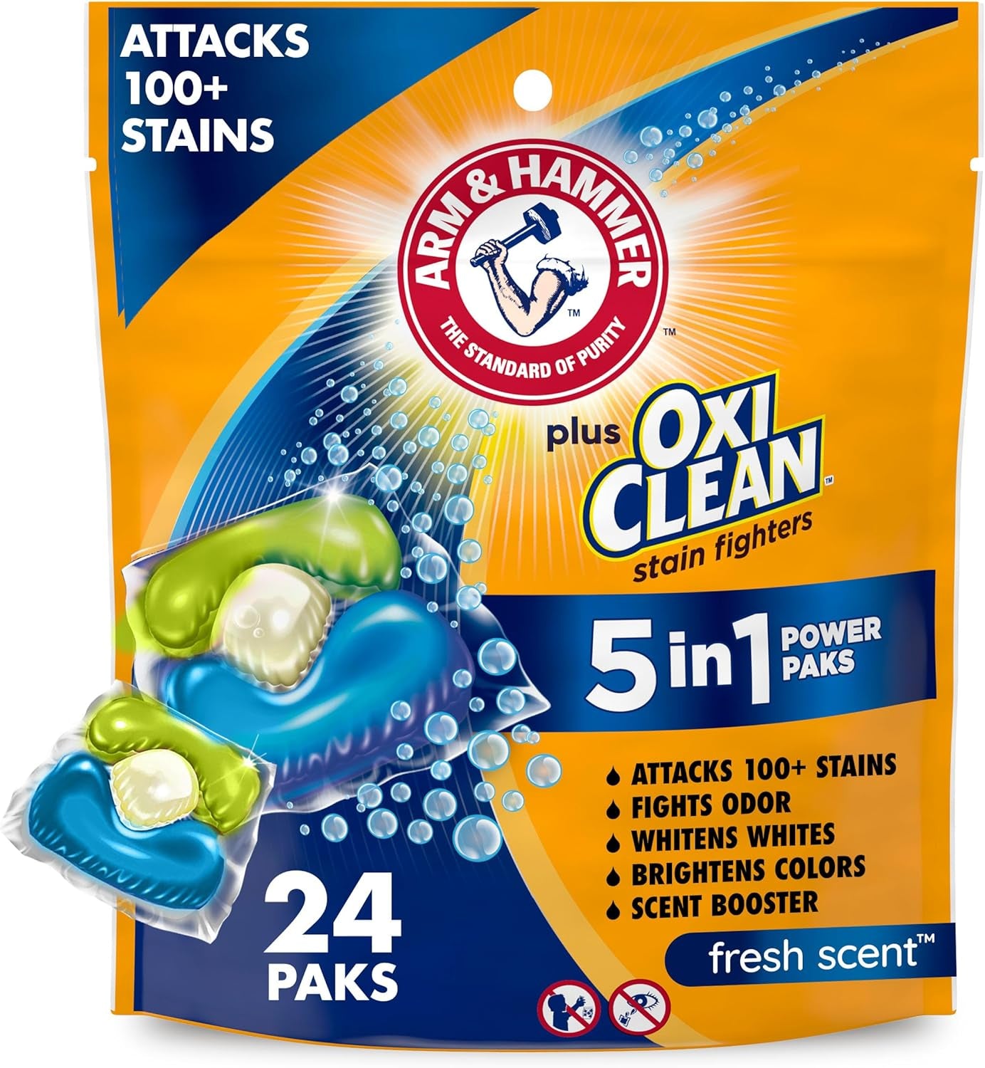 ARM & HAMMER Sensitive Skin Laundry Detergent with Hypoallergenic Fresh Scent, 5-IN-1 Power Paks, 42 Ct