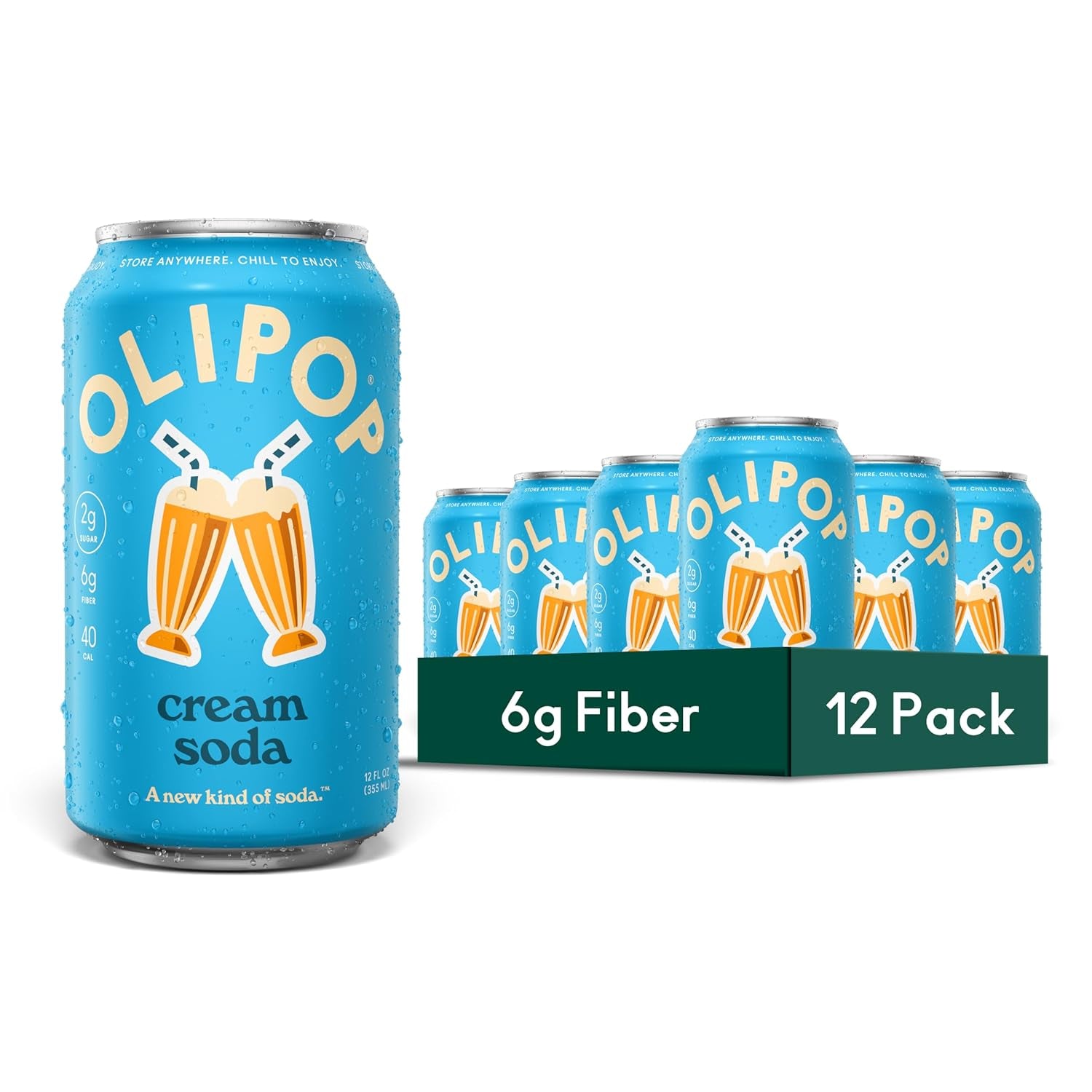 OLIPOP Prebiotic Soda Pop, Vintage Cola, Pantry Pack Packed with Prebiotics, Fiber, and Botanicals, Gluten Free, GMO Free, 12Oz (12-Cans) (Packaging May Vary)