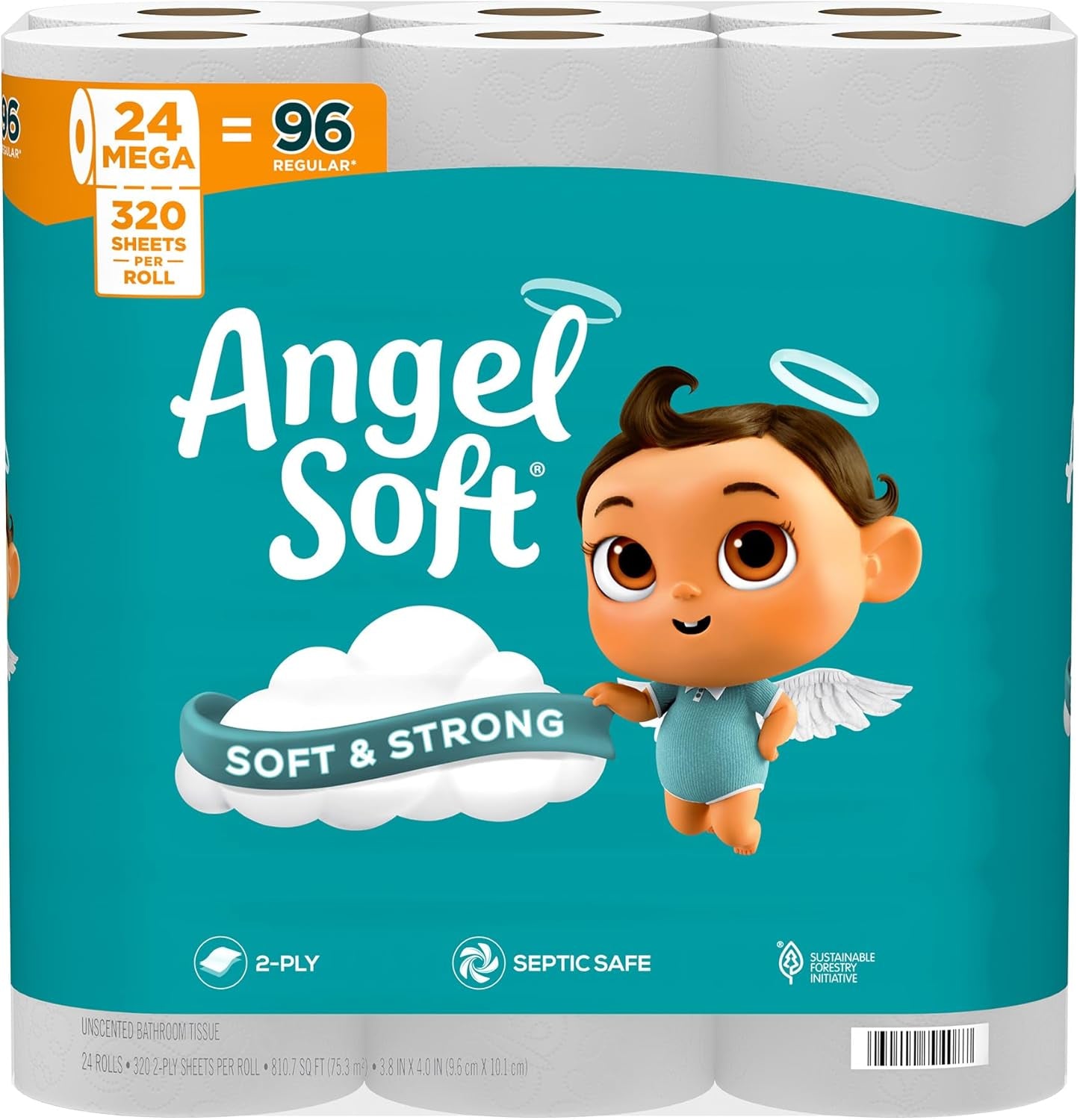 Angel Soft Toilet Paper, 12 Mega Rolls = 48 Regular Rolls, Soft and Strong Toilet Tissue