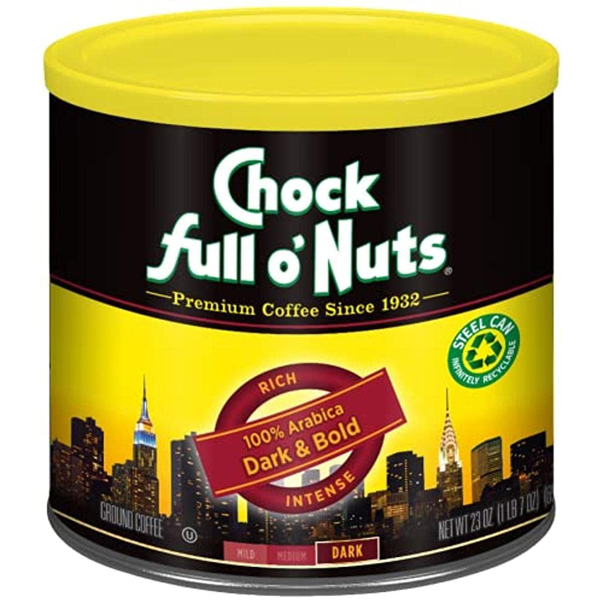 Chock Full O' Nuts Heavenly Original Ground Coffee – Premium Beans in Recyclable Steel Can – Rich Flavor & Aroma, Medium Roast – Perfect for Drip, Pour-Over, Percolator – 42.5 Oz Can