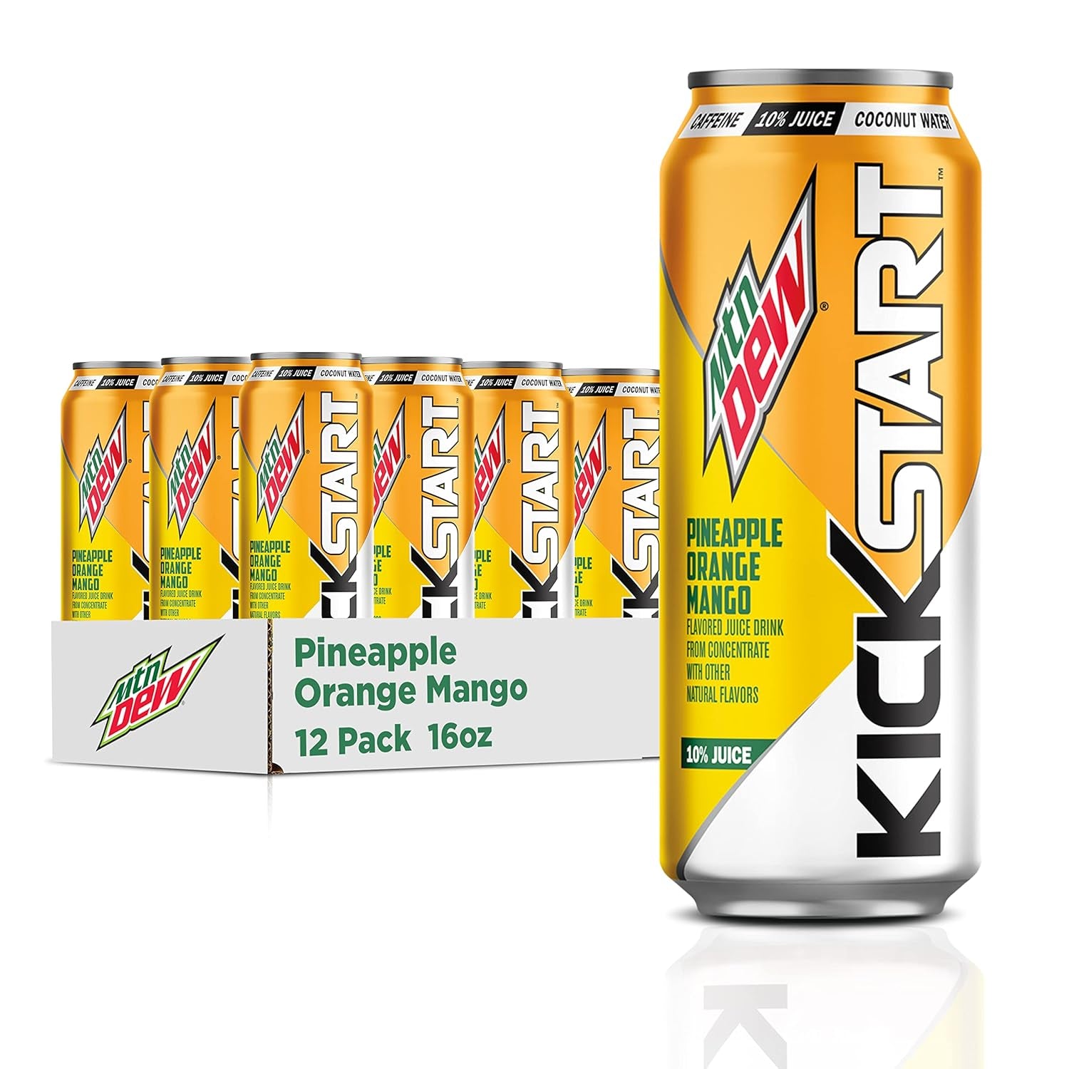 Mountain Dew Kickstart, Orange Citrus, 92Mg Caffeine, Vitamins B & C, 80 Calories, 5% Juice, 16 Fl Oz (Pack of 12)