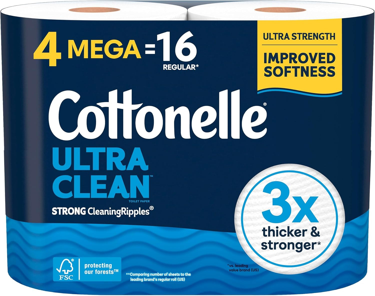 Cottonelle Ultra Clean Toilet Paper with Active Cleaningripples Texture, Strong Bath Tissue, 32 Family Mega Rolls = 176 Regular Rolls (8 Packs of 4)
