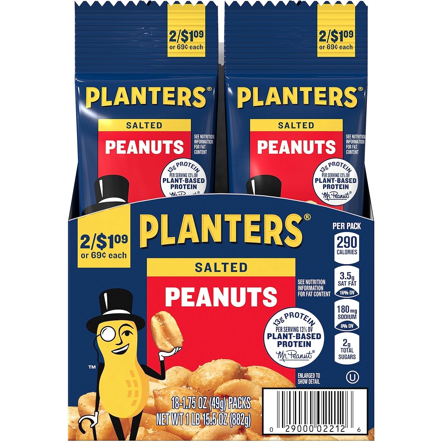 PLANTERS Variety Pack, Salted Cashews, Salted Peanuts & Honey Roasted Peanuts, On-The-Go Nut Snacks, Individually Packed Snacks, 8 -13G (12% - 13% DV) Plant-Based Protein (36 Count)