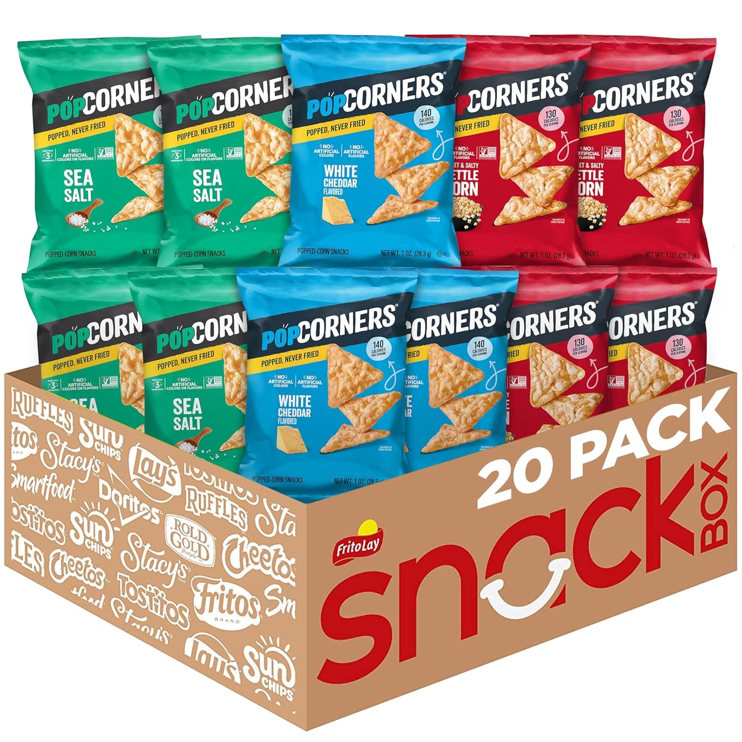Popcorners Popped Corn Chips, 7 Flavor Variety Snack Pack, 1 Oz Bags, (20 Pack), Gluten Free, No Artificial Colors, No Artificial Flavors