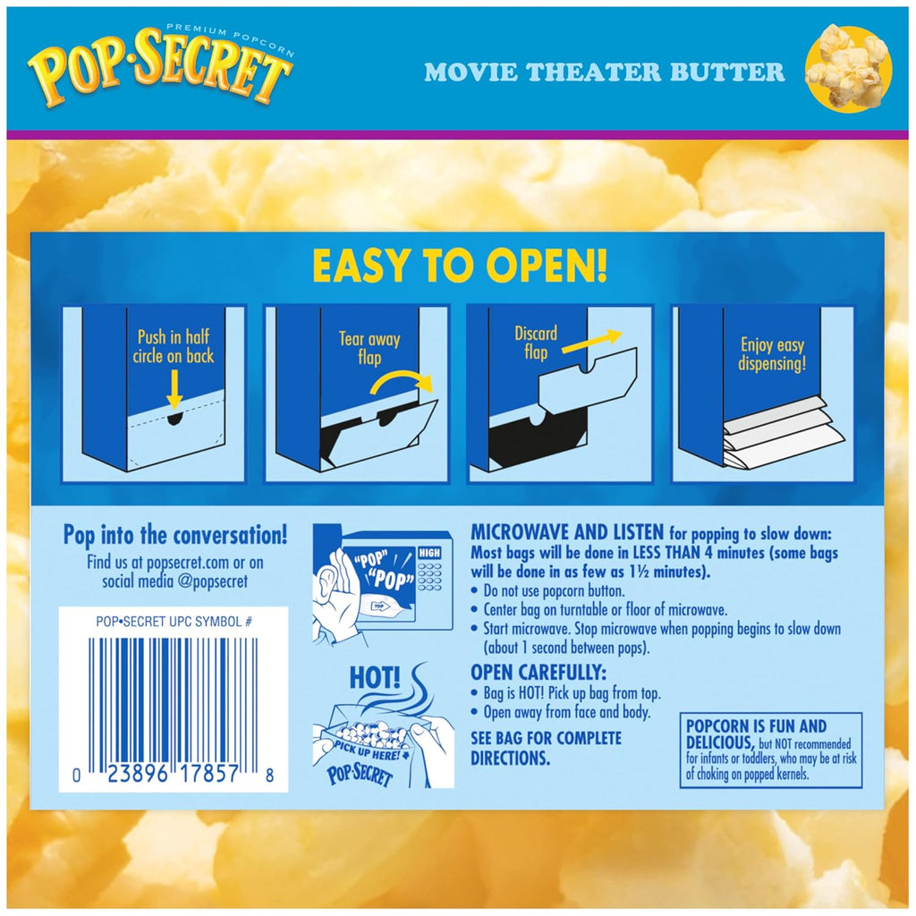 Pop Secret Popcorn, Movie Theater Butter, 3.0 Ounce Microwave Bags, 18 Count Box