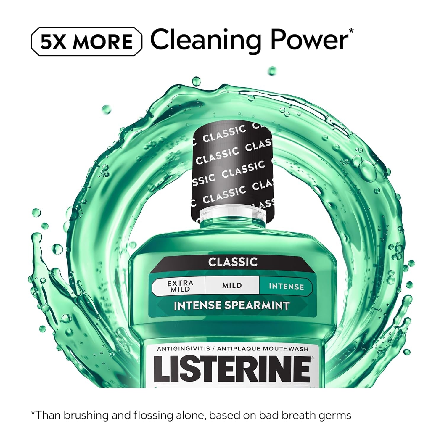 Listerine Freshburst Intense Antiseptic Mouthwash for Bad Breath, Kills 99.9% of Germs That Cause Bad Breath & Fight Plaque & Gingivitis, ADA Accepted Mouthwash, Convenience Pack, 2 X 1 L