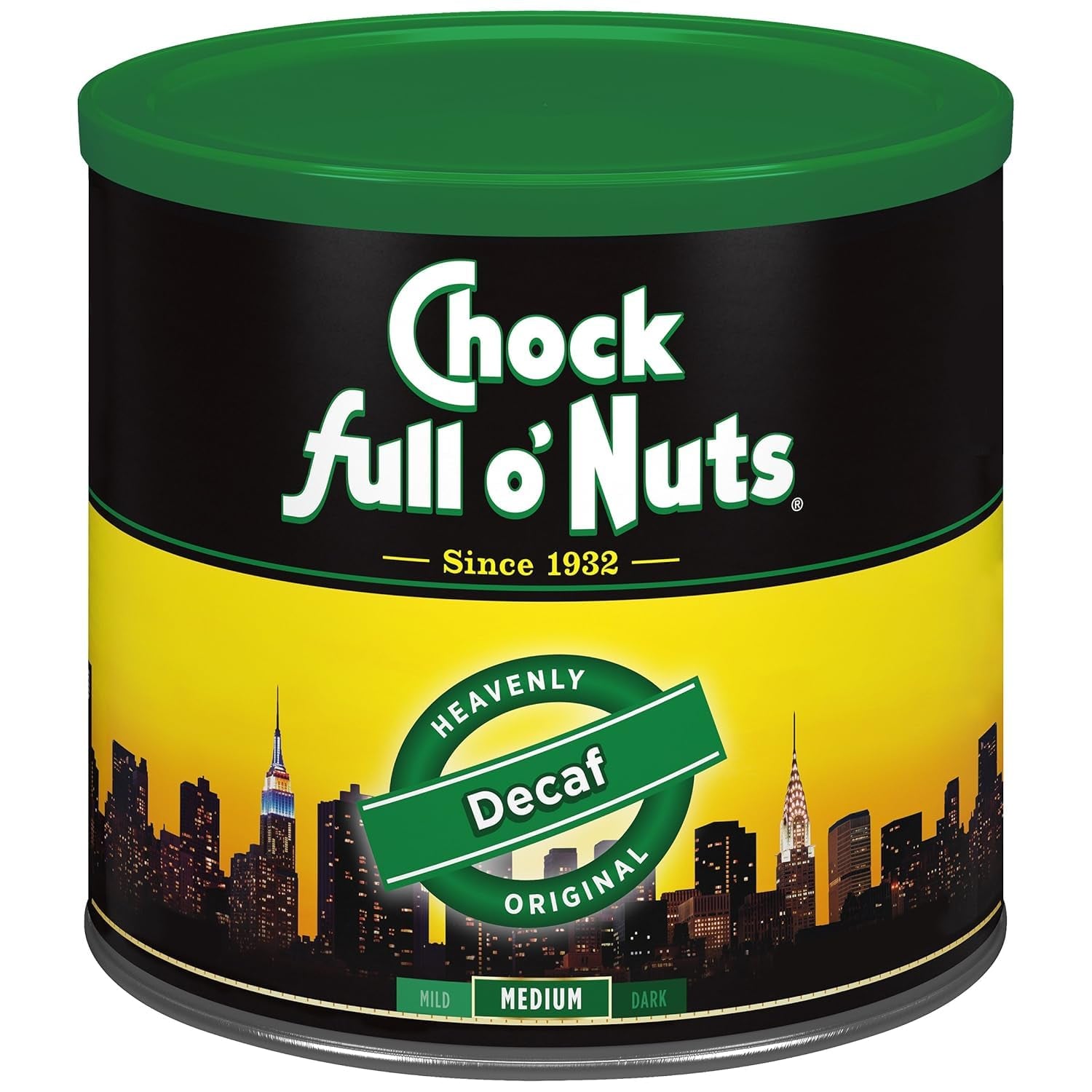 Chock Full O' Nuts Heavenly Original Ground Coffee – Premium Beans in Recyclable Steel Can – Rich Flavor & Aroma, Medium Roast – Perfect for Drip, Pour-Over, Percolator – 42.5 Oz Can