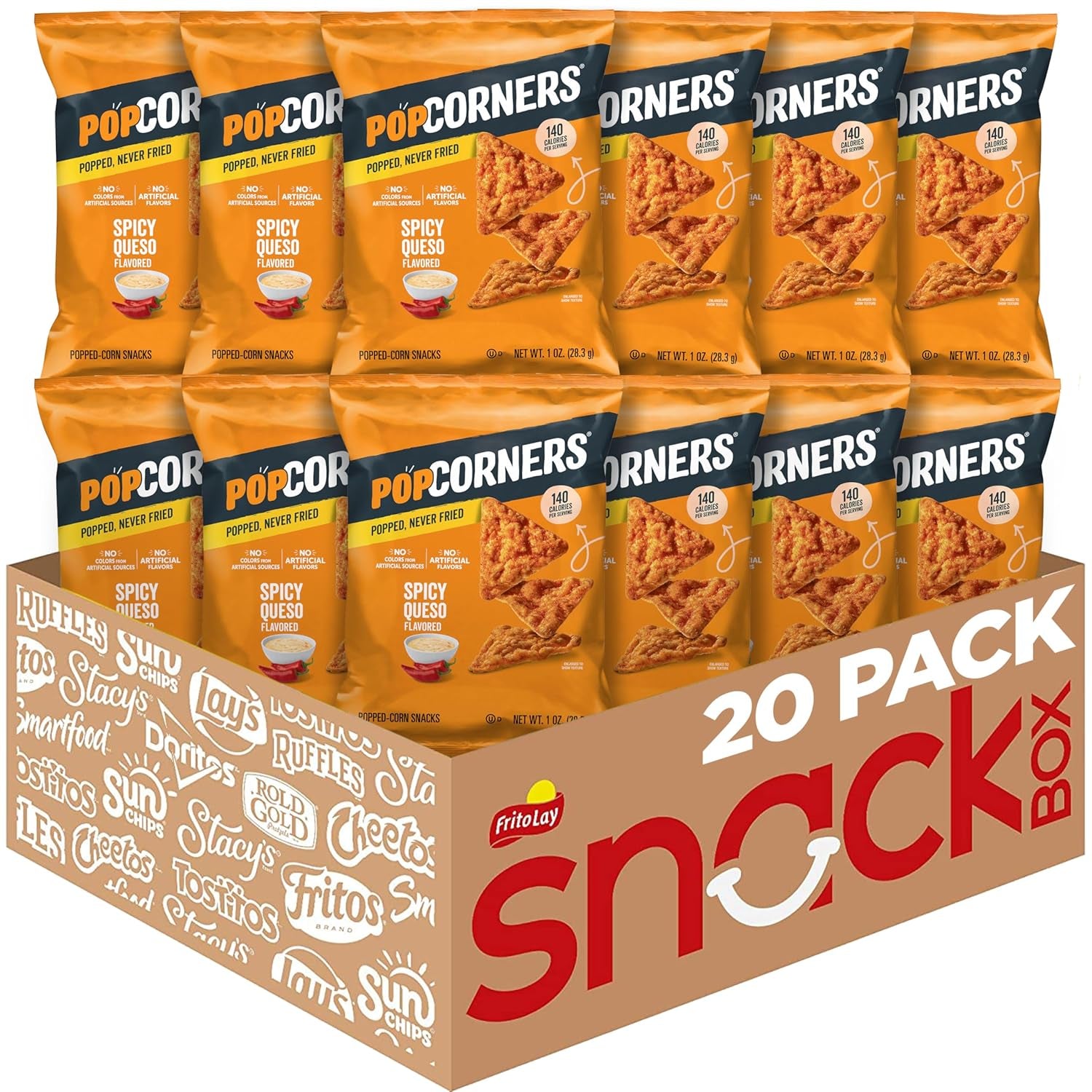 Popcorners Popped Corn Chips, 7 Flavor Variety Snack Pack, 1 Oz Bags, (20 Pack), Gluten Free, No Artificial Colors, No Artificial Flavors