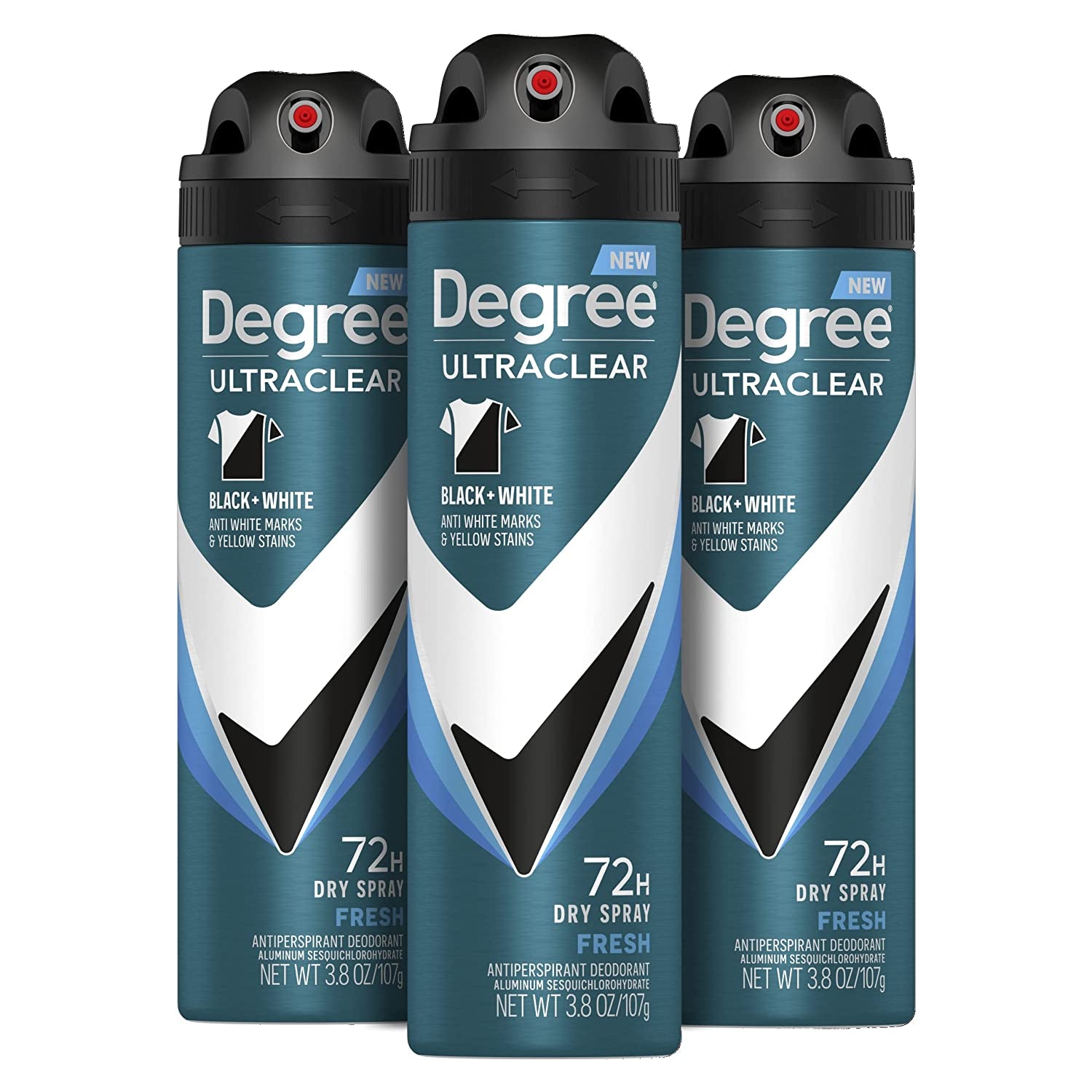 Degree Men Antiperspirant Spray Black + White 3 Count Protects from Deodorant Stains Instantly Dry Spray Deodorant 3.8 Oz